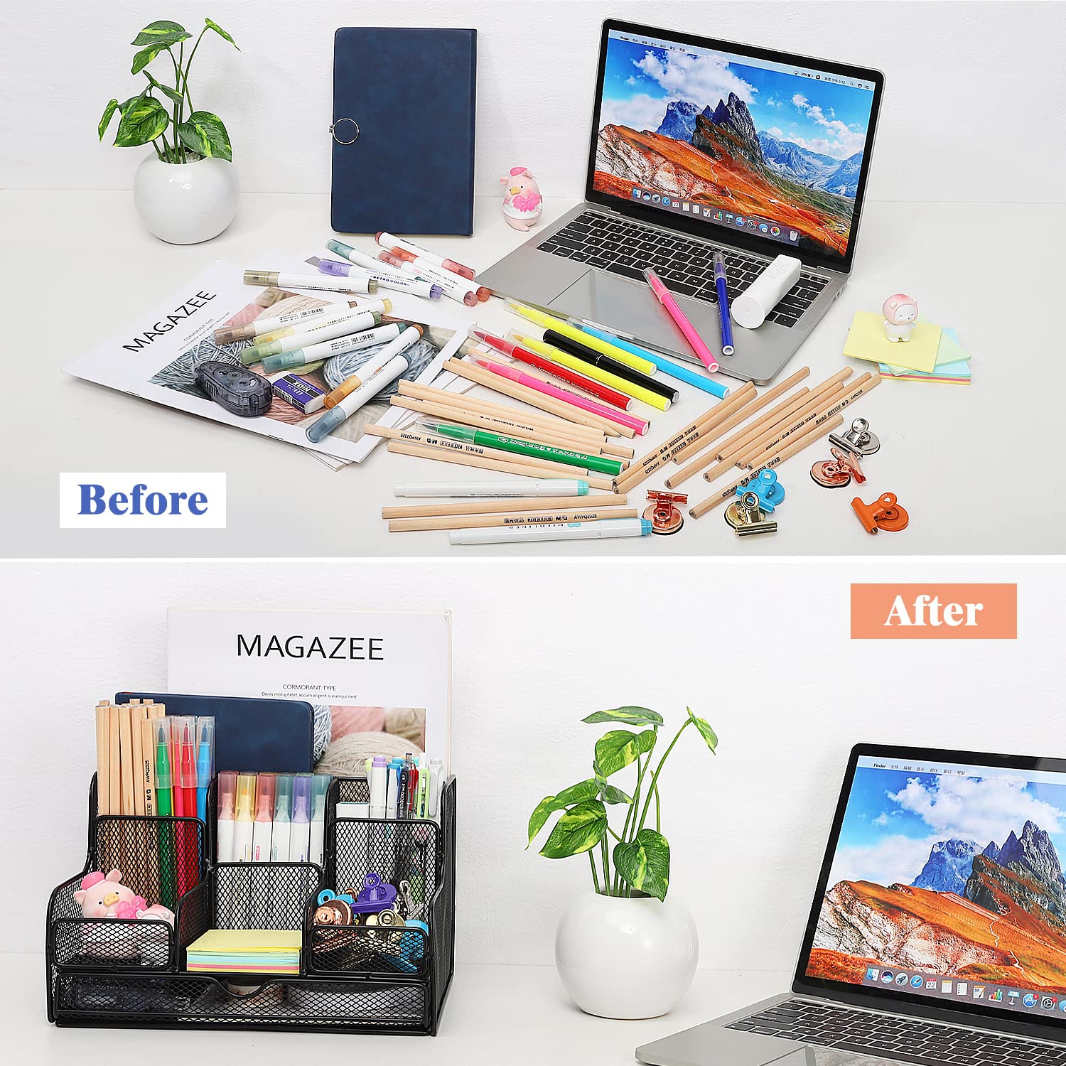 Desk Organizer, Office Organizers with 7 Compartmentsfor Notebook, Pens, Pencils Stationary Accessories Office Supplies