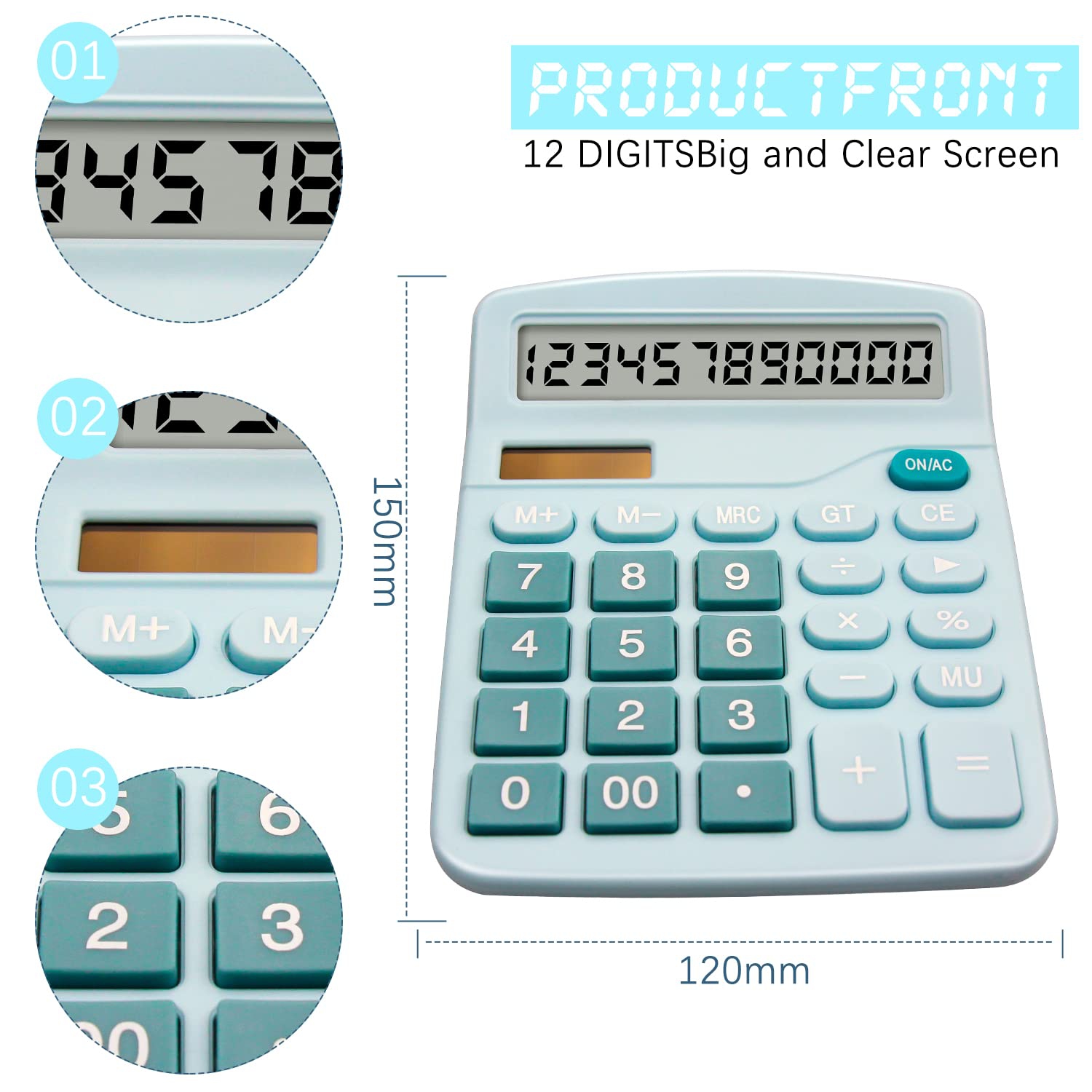 Calculatrice de bureau avec très grand écran ACL à 12 chiffres, calculatrice de bureau, pile et énergie solaire pour l’école à domicile de bureau