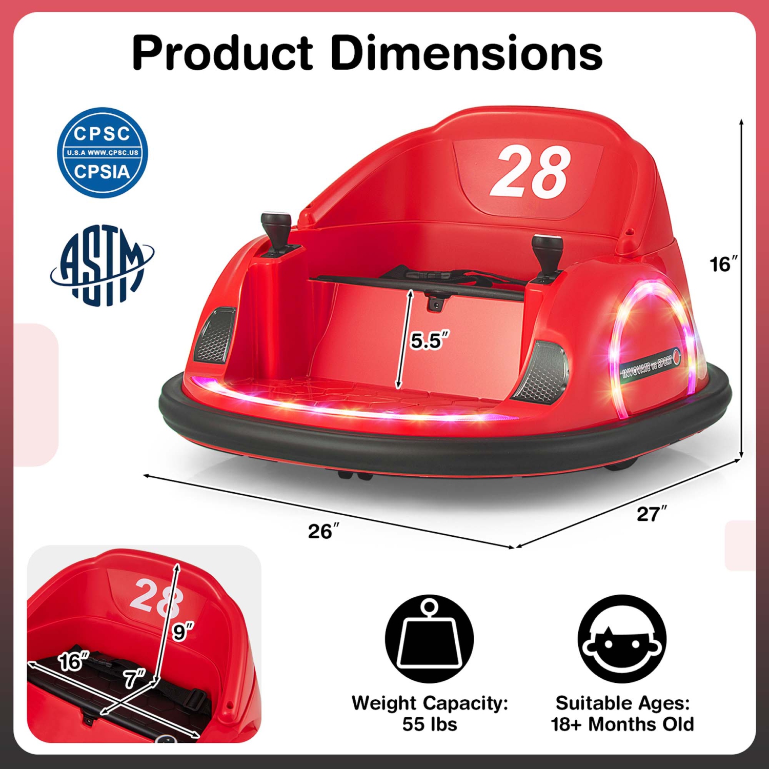 Costway 12V Electric 360° Spin Car Toy Ride on Bumper Car for Toddlers with Remote Control