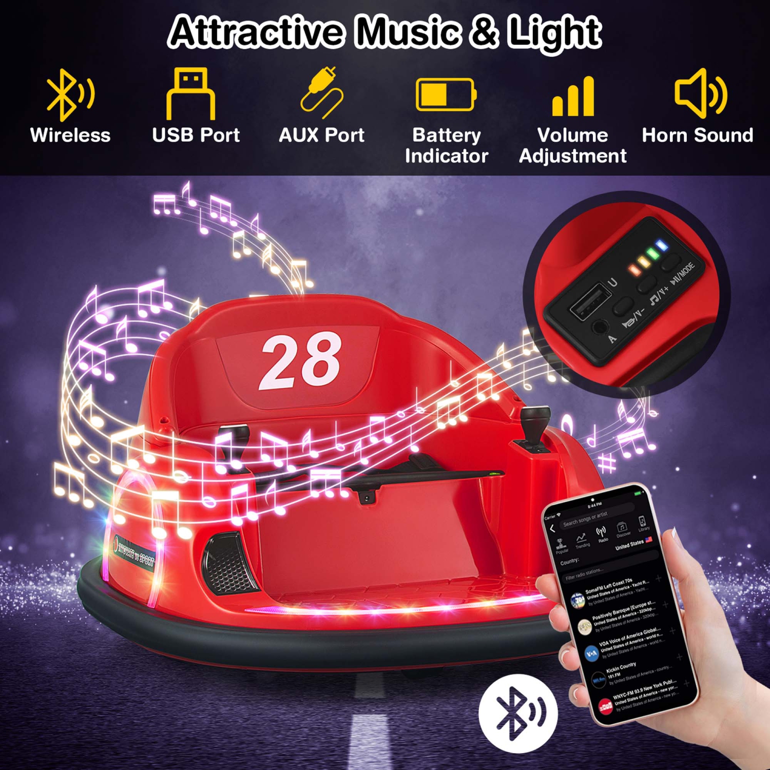 Costway 12V Electric 360° Spin Car Toy Ride on Bumper Car for Toddlers with Remote Control