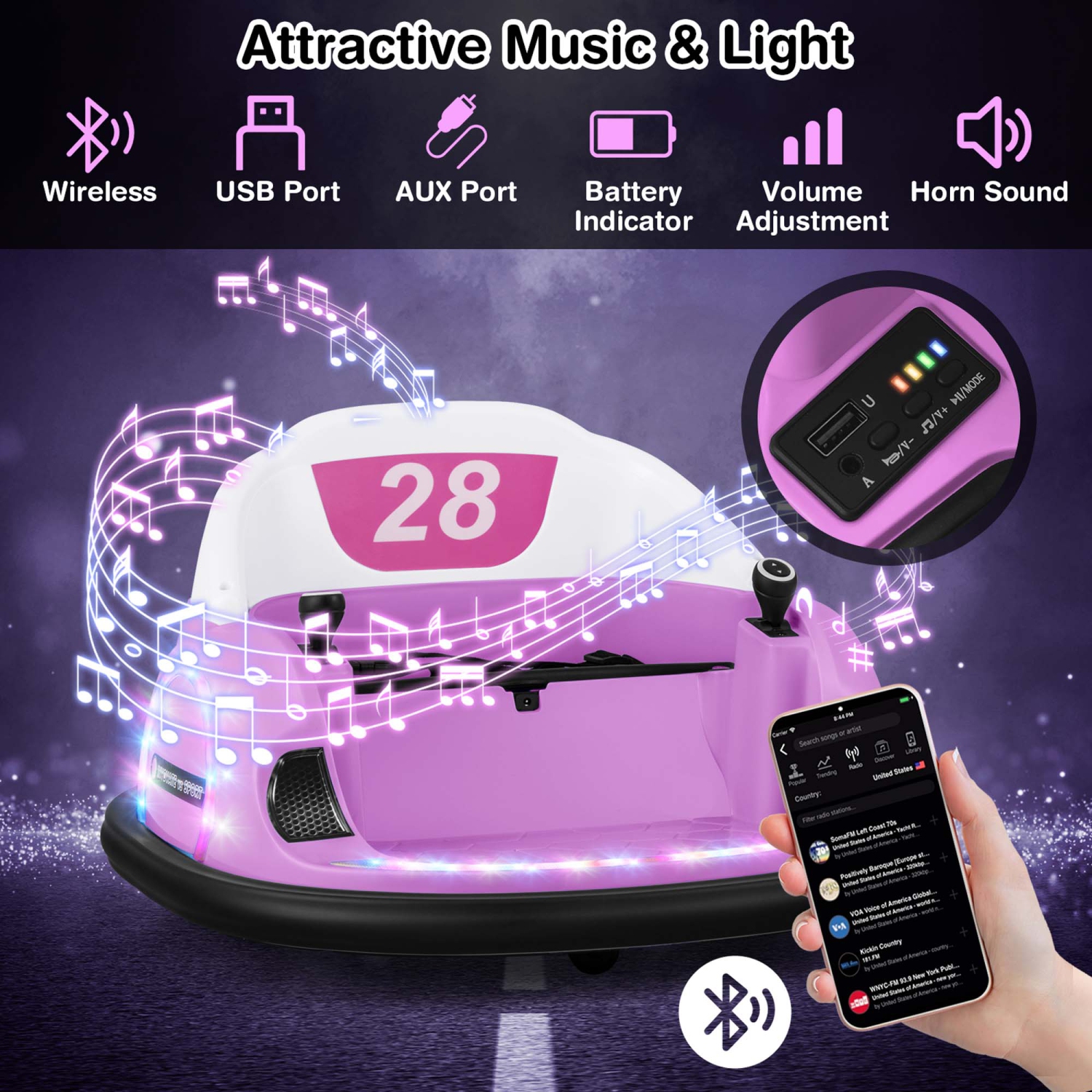 Costway 12V Electric 360° Spin Car Toy Ride on Bumper Car for Toddlers with Remote Control
