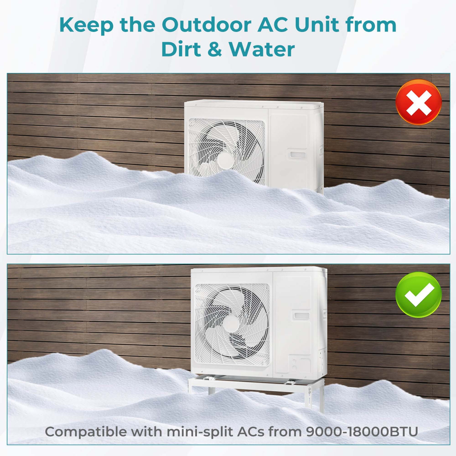 Support de sol divisé miniature de 16 po de Costway avec hauteur réglable, longueur et largeur ajustables pour condensateur c.a.