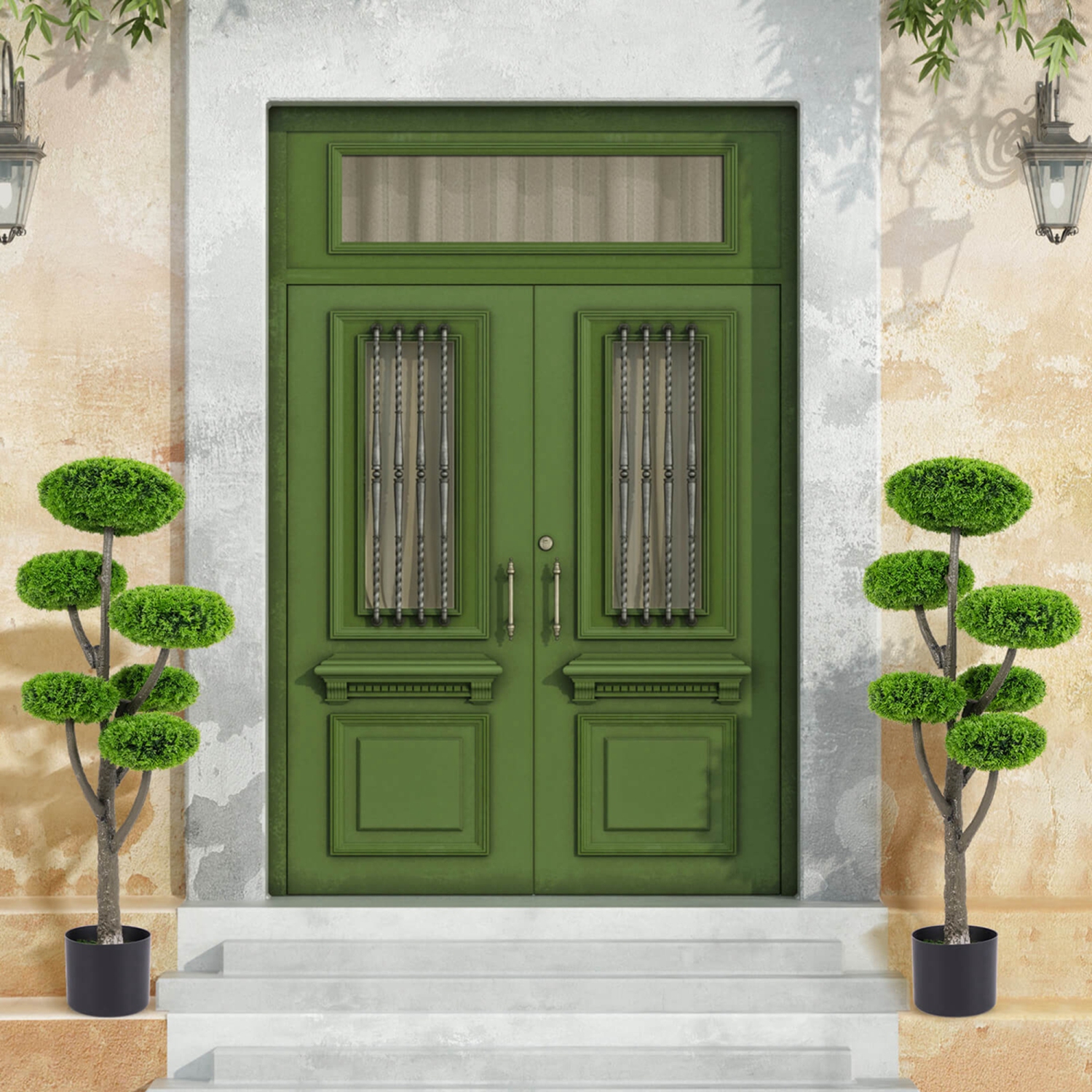 Arbre à boules topiaires en faux cyprès de 2 pièces de Costway avec arbre en cèdre à six boules de merlu