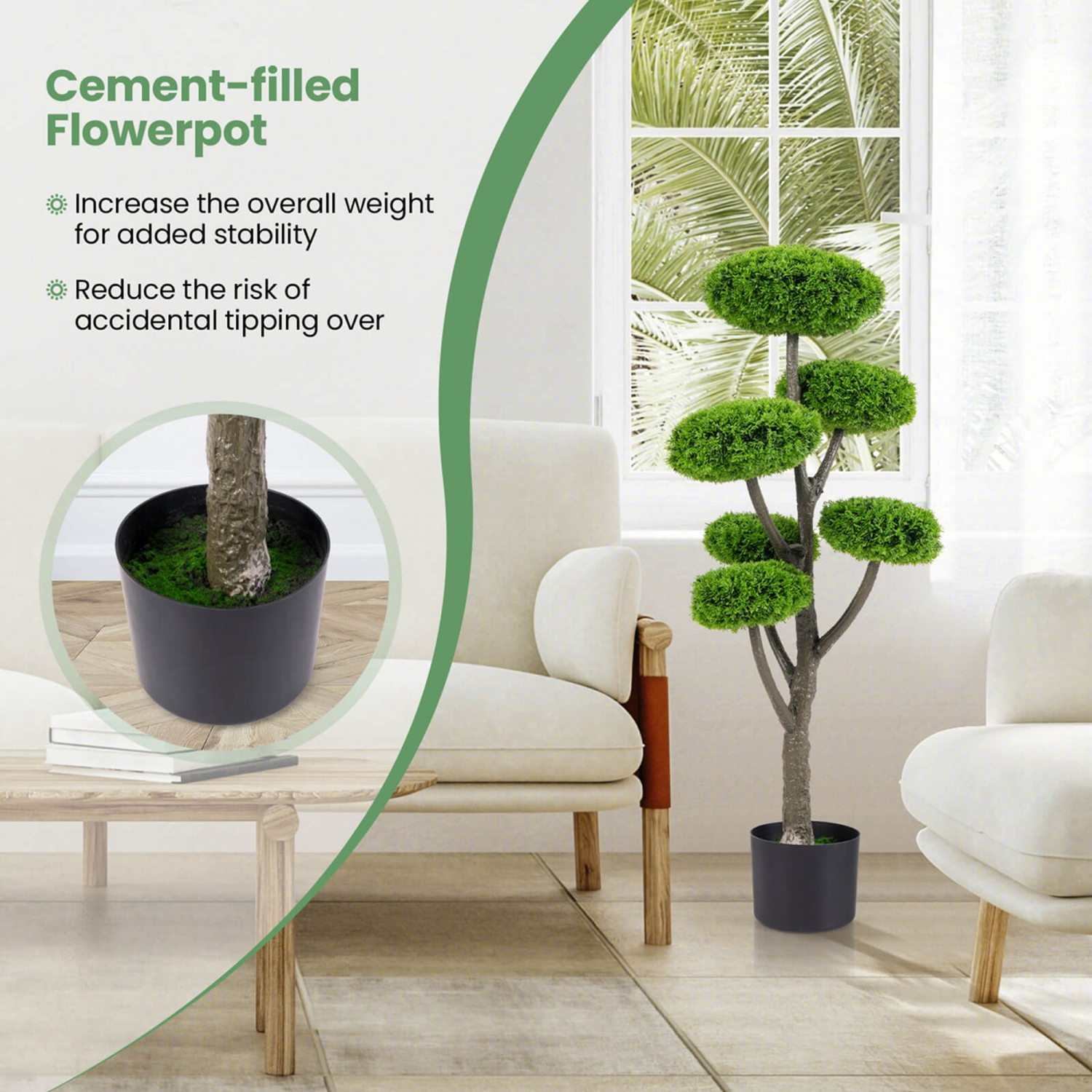 Arbre à boules topiaires en faux cyprès de 2 pièces de Costway avec arbre en cèdre à six boules de merlu