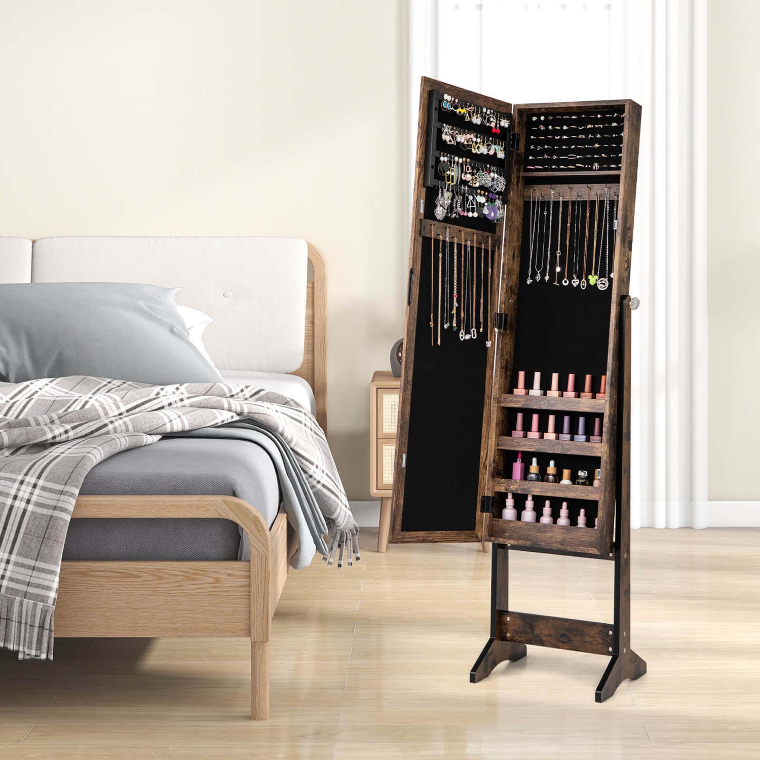 Coffret de rangement d'armoire avec miroir de Costway Jewellery avec cadeau de Noël sur pied