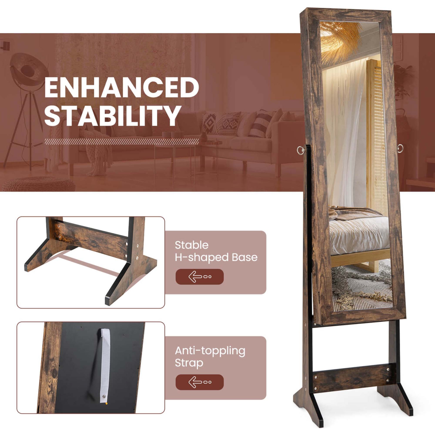 Coffret de rangement d'armoire avec miroir de Costway Jewellery avec cadeau de Noël sur pied