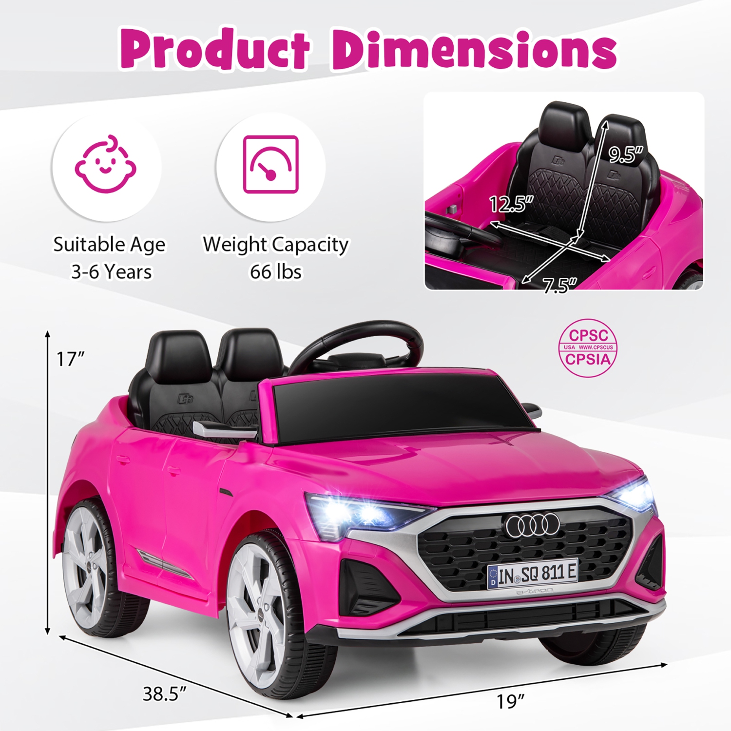 Gymax 12V Kids Ride On Car w/Remote Control 4 Wheels Suspension 3 Speeds LED Headlight