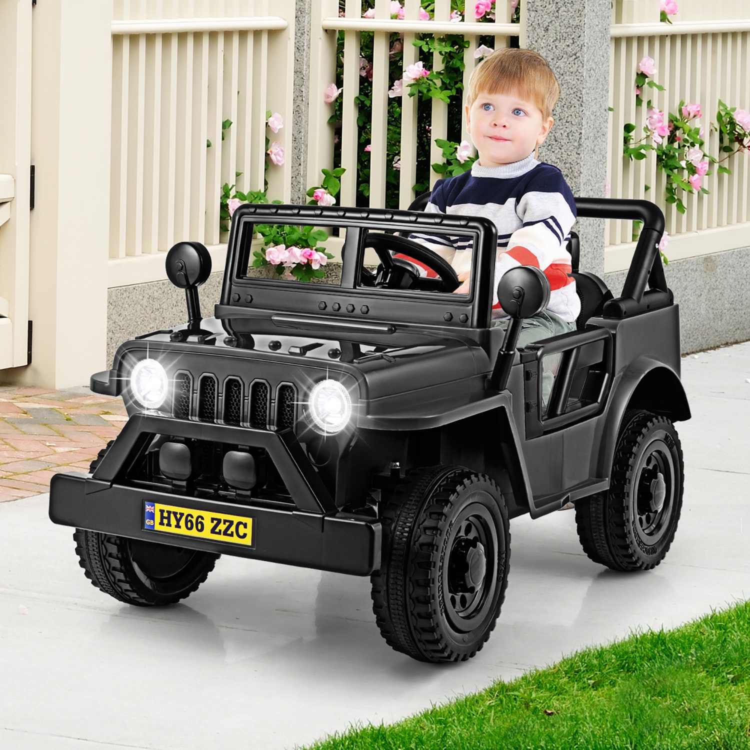 Gymax 12V Kids Ride on Truck Car w/Remote Control Threaded Wheels 3 Speeds LED Lights