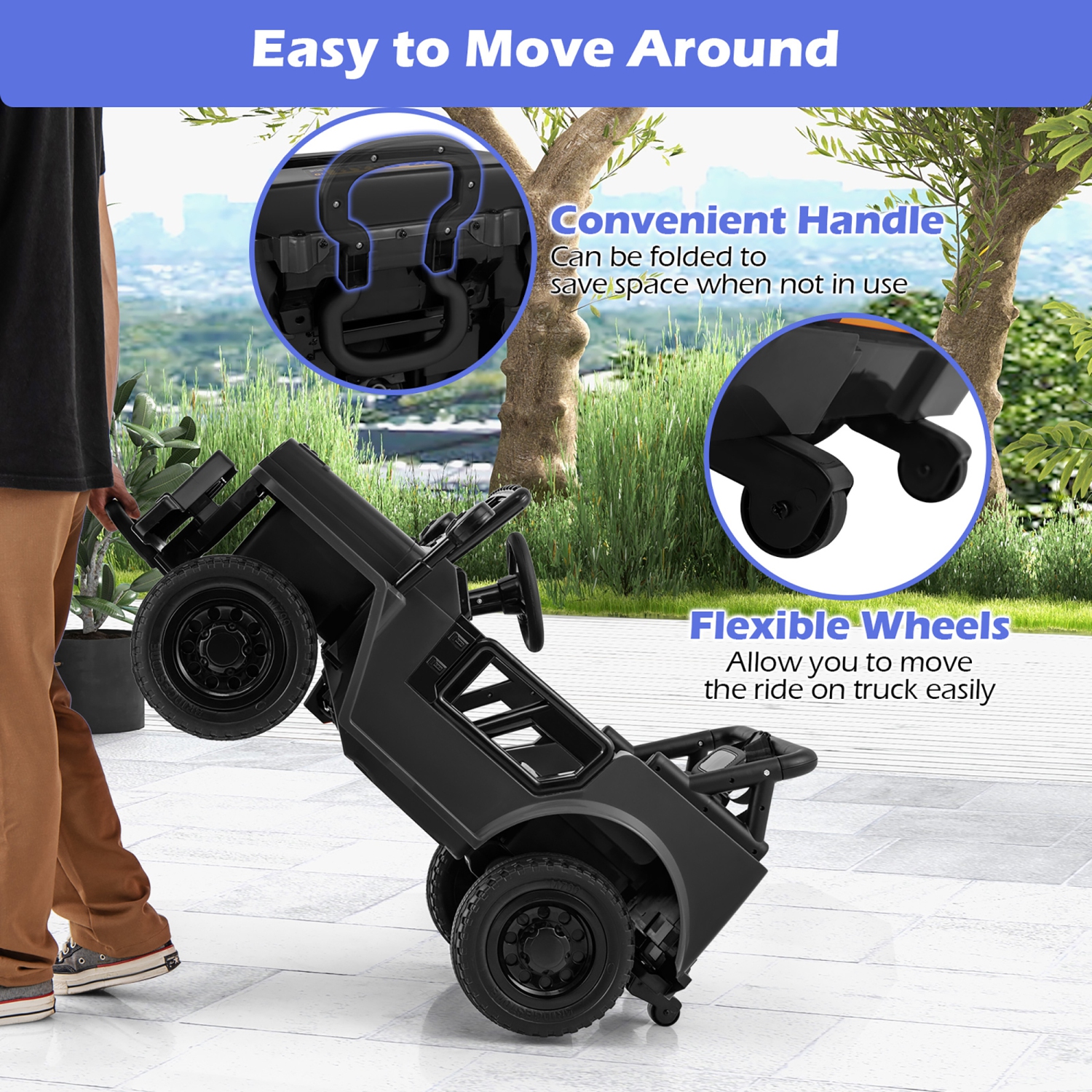 Gymax 12V Kids Ride on Truck Car w/Remote Control Threaded Wheels 3 Speeds LED Lights