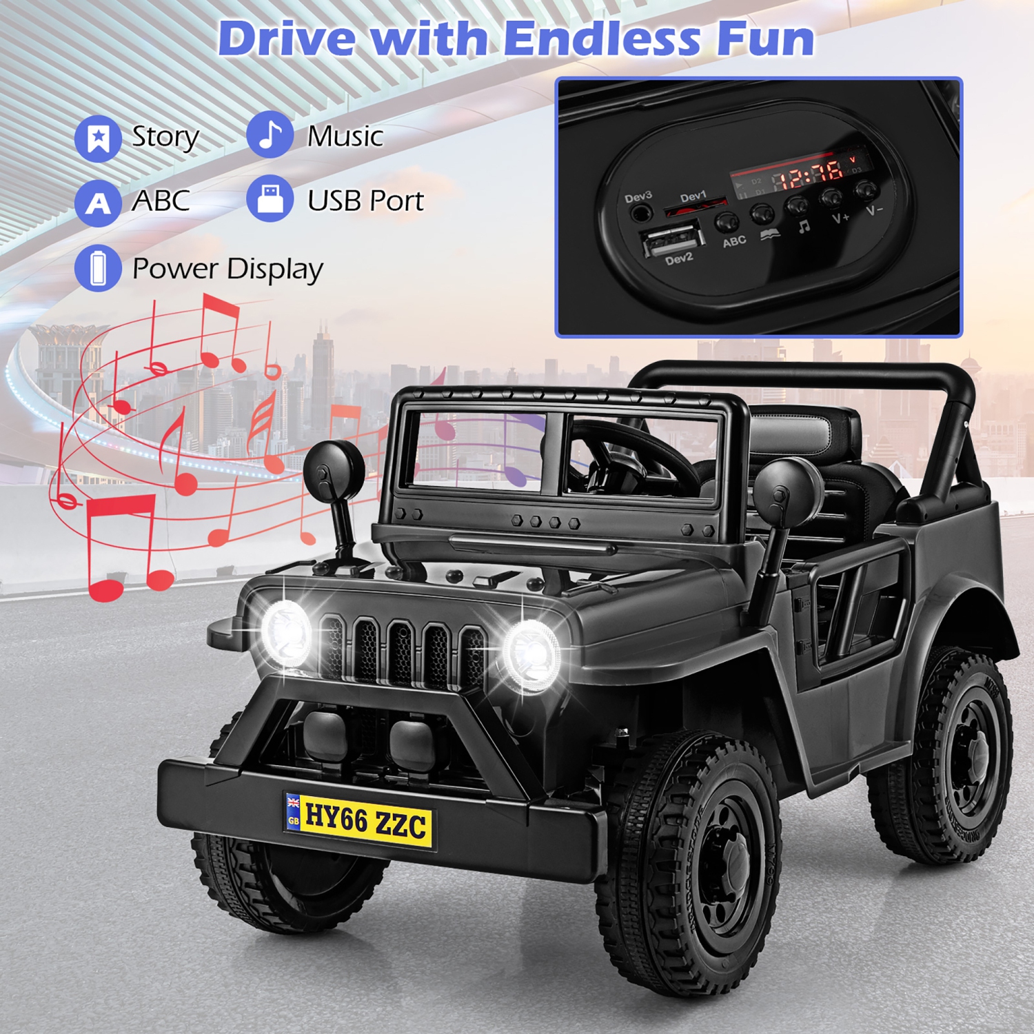 Gymax 12V Kids Ride on Truck Car w/Remote Control Threaded Wheels 3 Speeds LED Lights