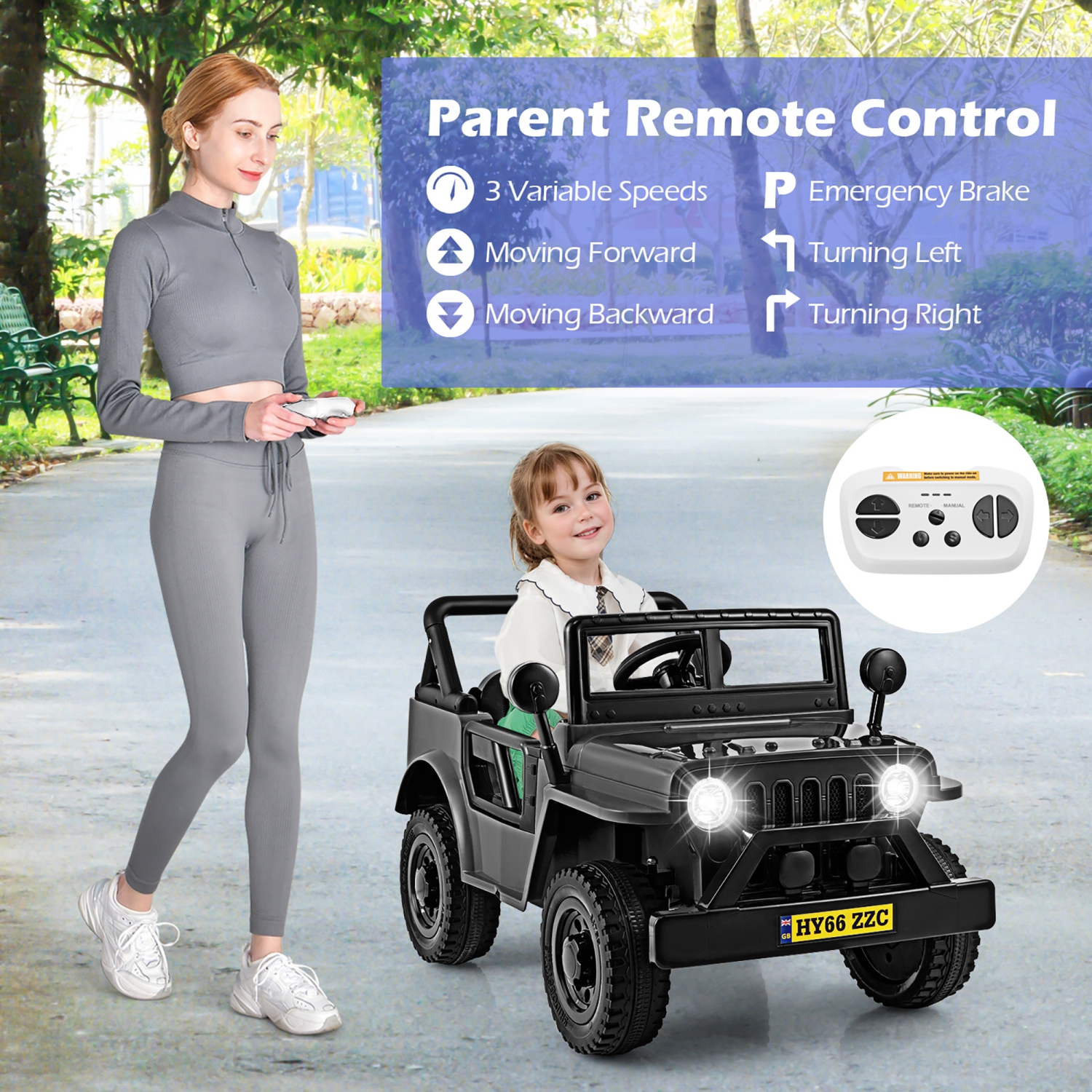 Gymax 12V Kids Ride on Truck Car w/Remote Control Threaded Wheels 3 Speeds LED Lights