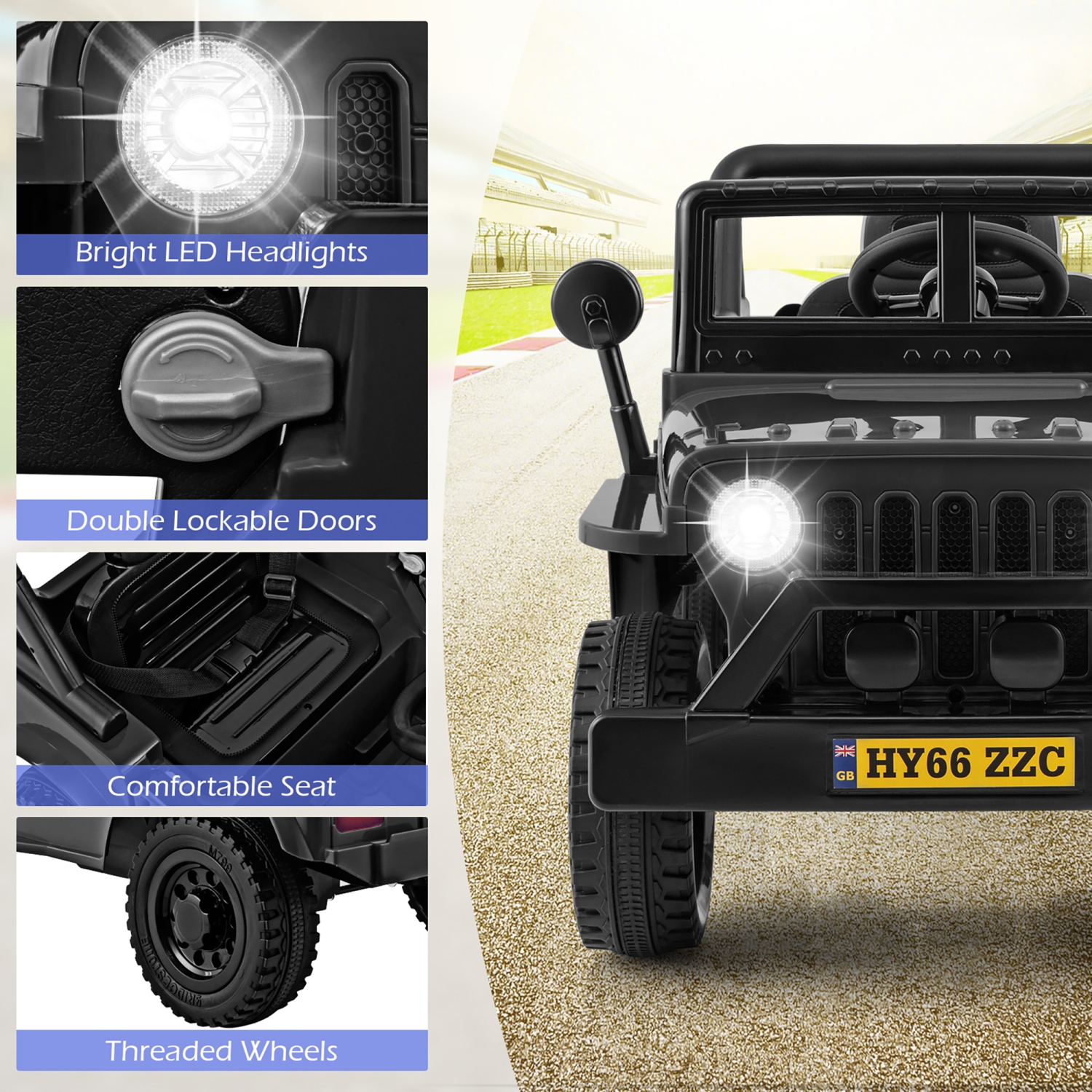 Gymax 12V Kids Ride on Truck Car w/Remote Control Threaded Wheels 3 Speeds LED Lights