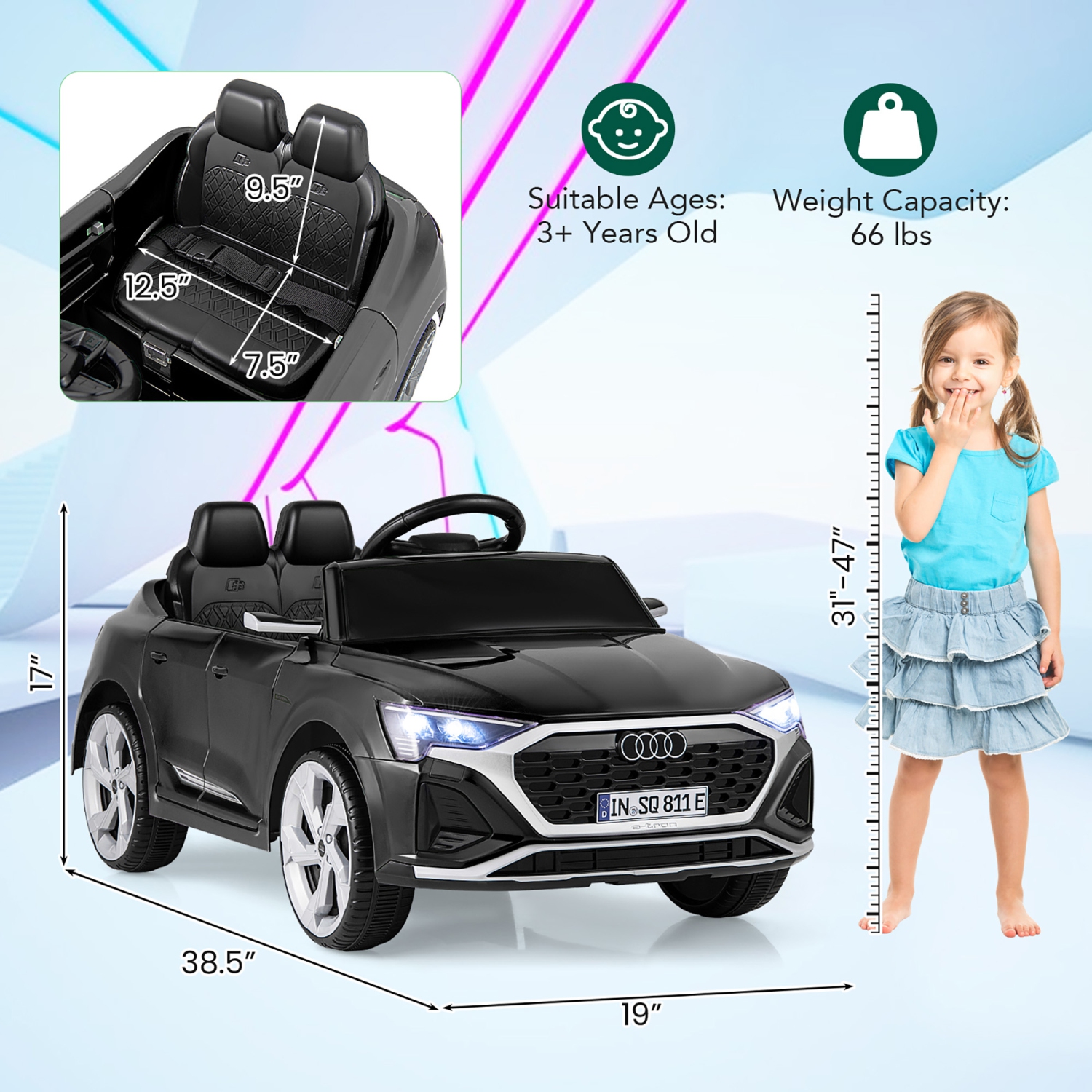 Gymax 12V Kids Ride On Car w/Remote Control 4 Wheels Suspension 3 Speeds LED Headlight