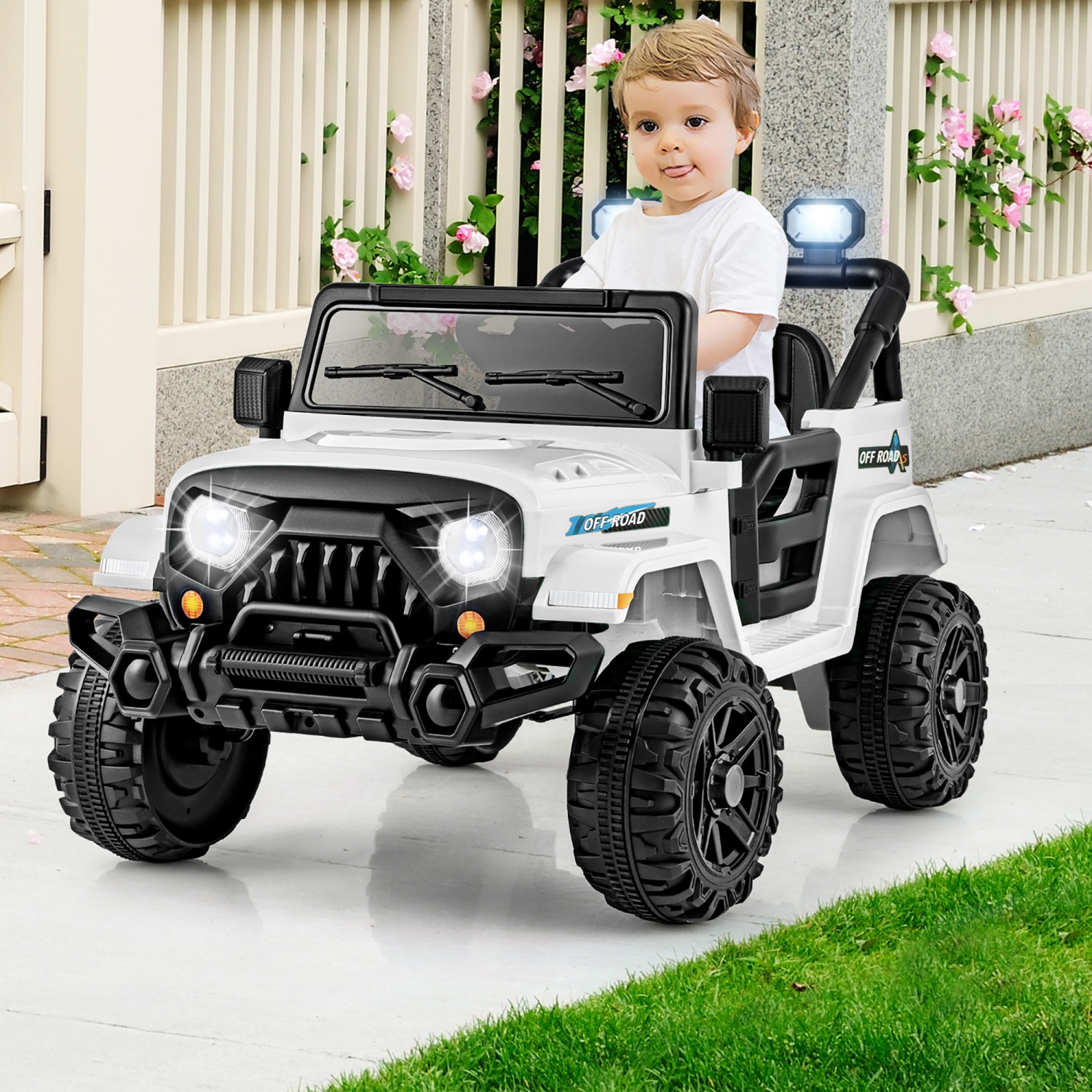 Gymax 12V Kids Ride on Truck Car w/Remote Control Threaded Wheels 3 Speeds LED Lights