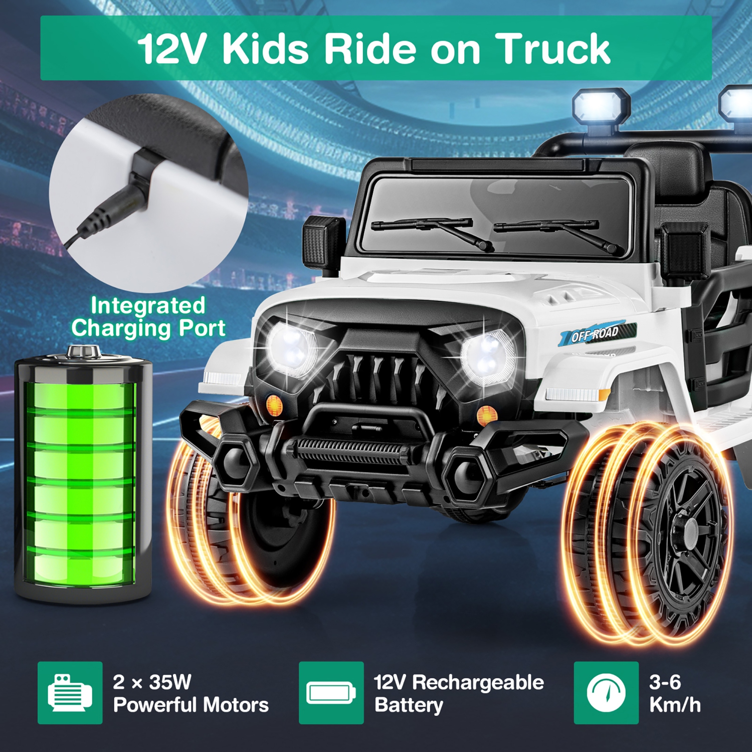 Gymax 12V Kids Ride on Truck Car w/Remote Control Threaded Wheels 3 Speeds LED Lights