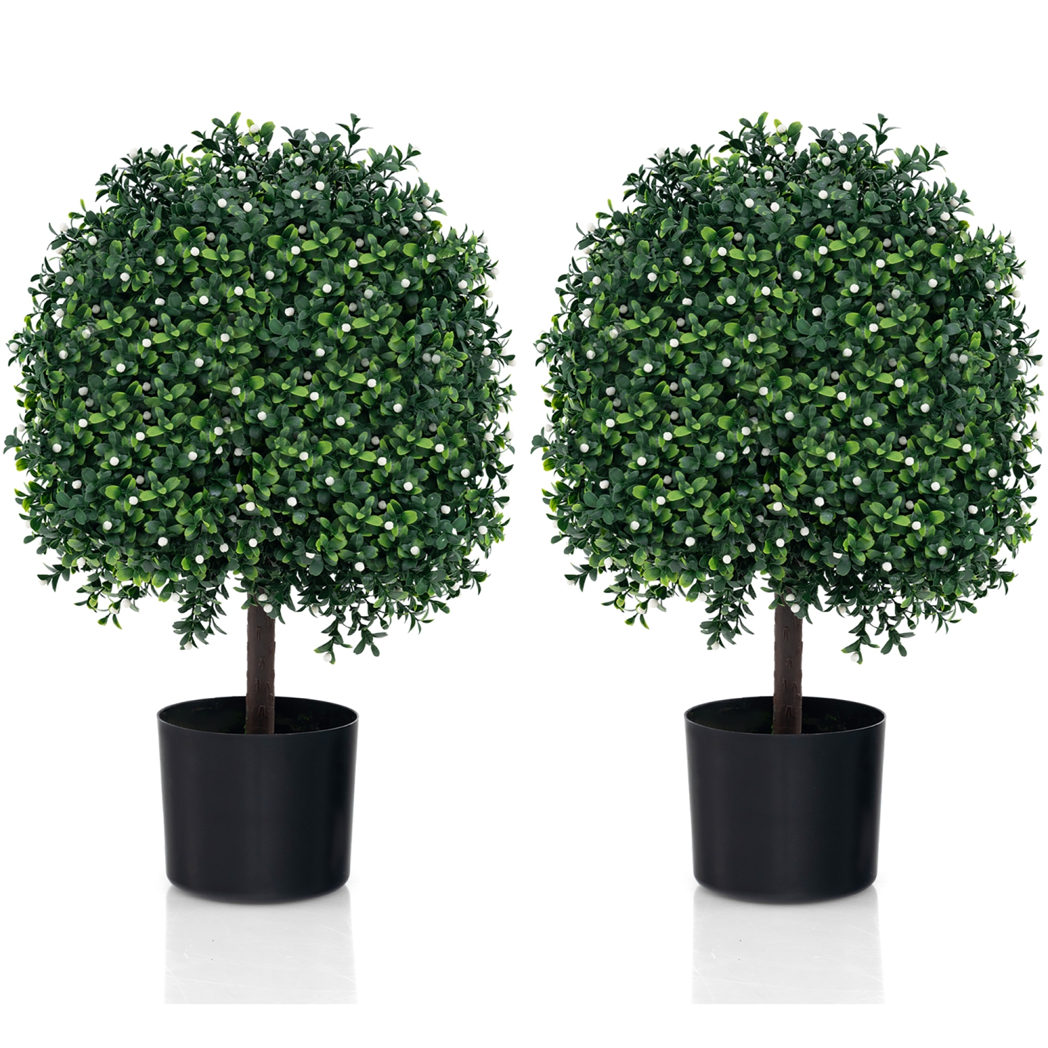 Gymax 2 PCS Artificial Boxwood Topiary Ball Tree w/UV Rated Leaves 343 White Fruits for Home