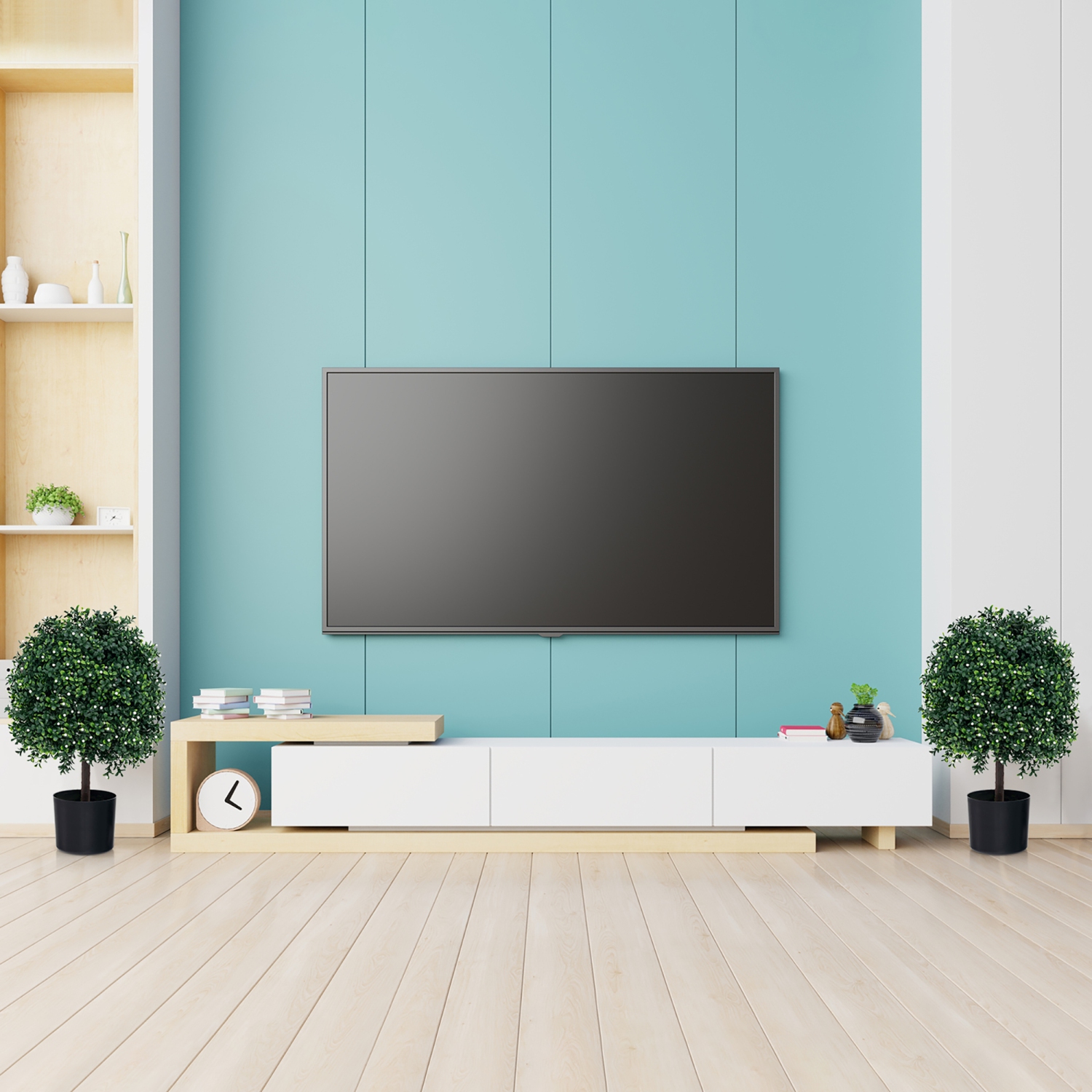 Gymax 2 PCS Artificial Boxwood Topiary Ball Tree w/UV Rated Leaves 343 White Fruits for Home