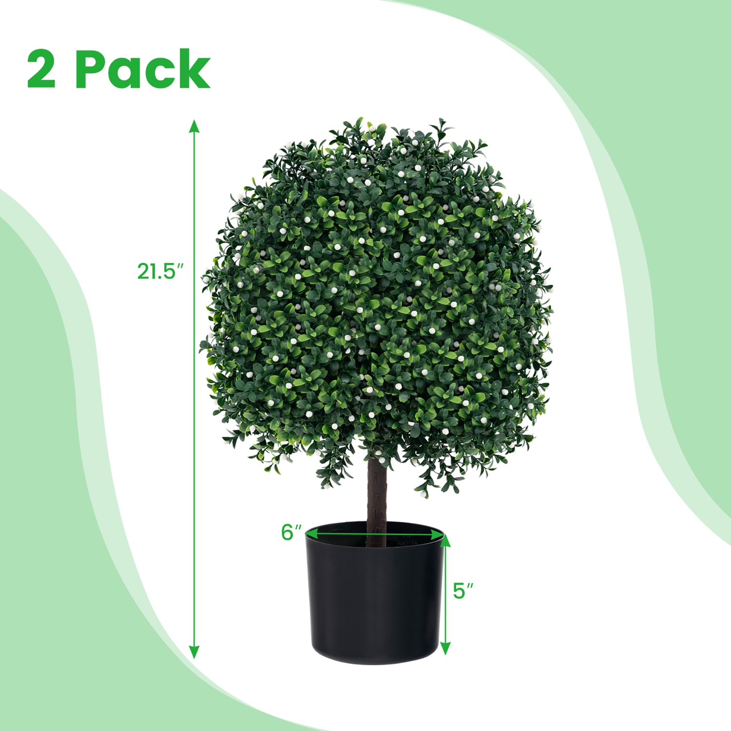 Gymax 2 PCS Artificial Boxwood Topiary Ball Tree w/UV Rated Leaves 343 White Fruits for Home