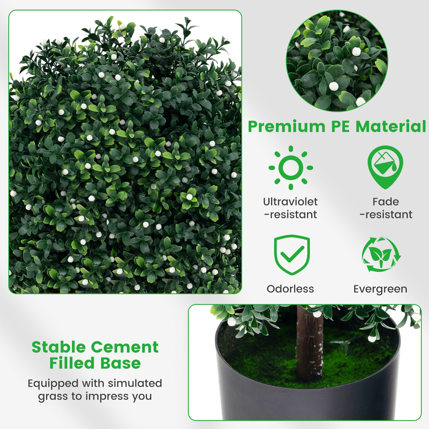 Gymax 2 PCS Artificial Boxwood Topiary Ball Tree w/UV Rated Leaves 343 White Fruits for Home