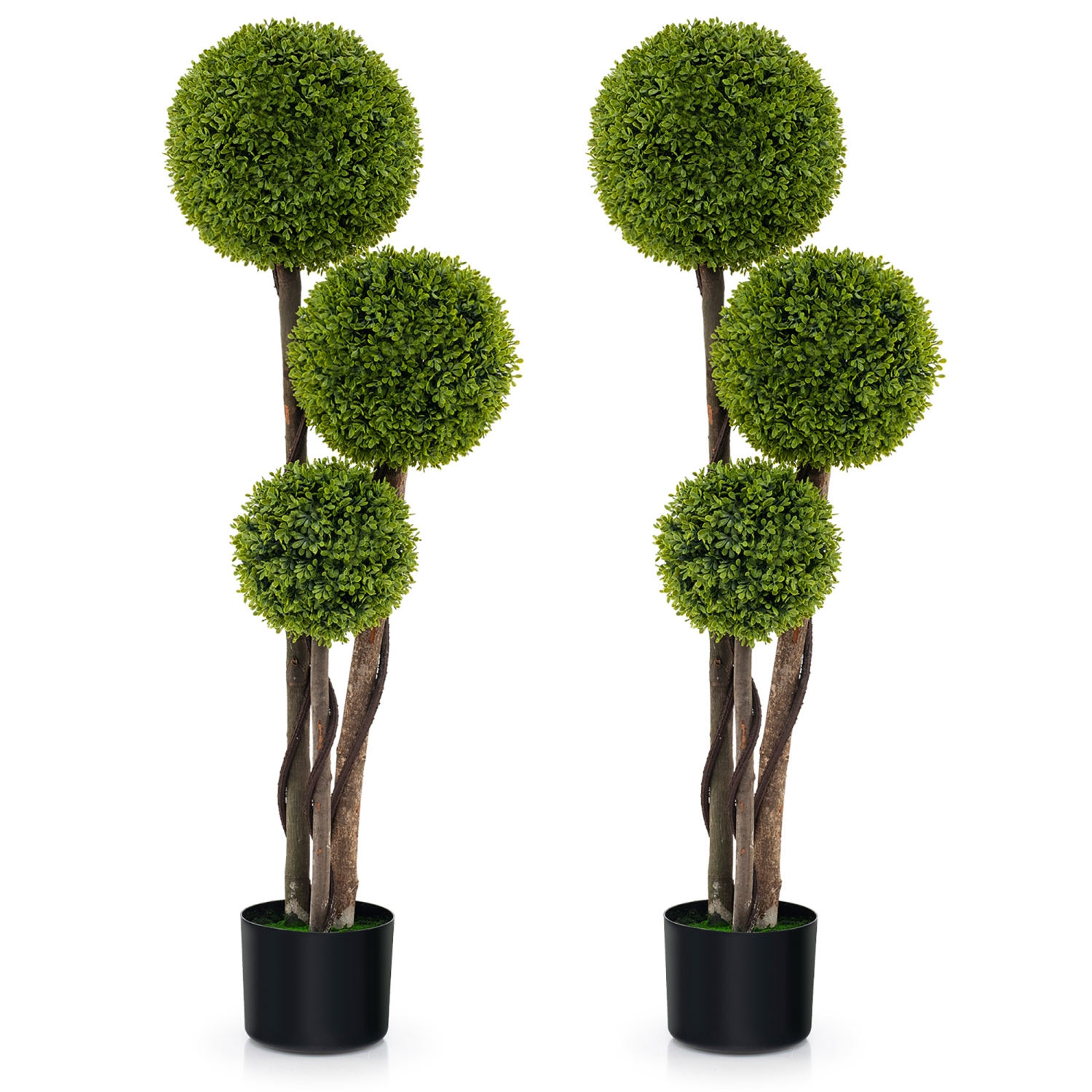 Gymax 4 FT Artificial Boxwood Topiary Ball Tree w/ Triple Ball Faux Greenery Plant