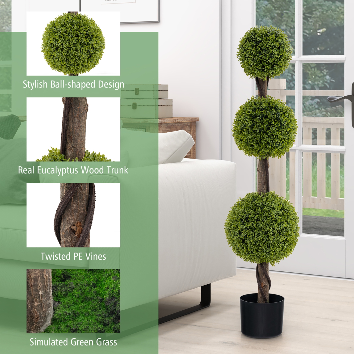 Gymax 4 FT Artificial Boxwood Topiary Ball Tree w/ Weighted Pot Faux Cypress Tree