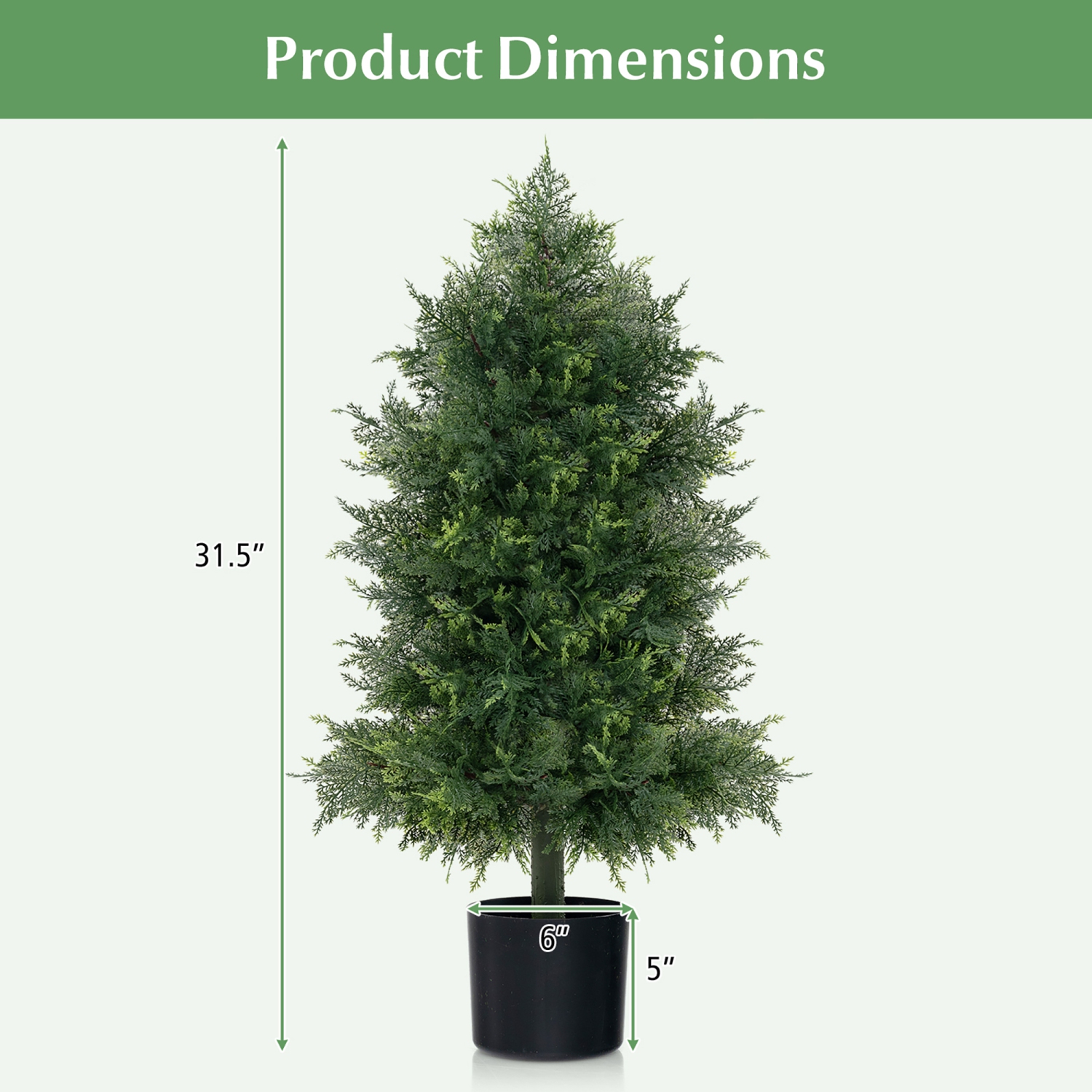 Gymax 2PCS 31.5'' Artificial Cedar Topiary Tree Faux Indoor Floor Plant w/ Sturdy Trunk