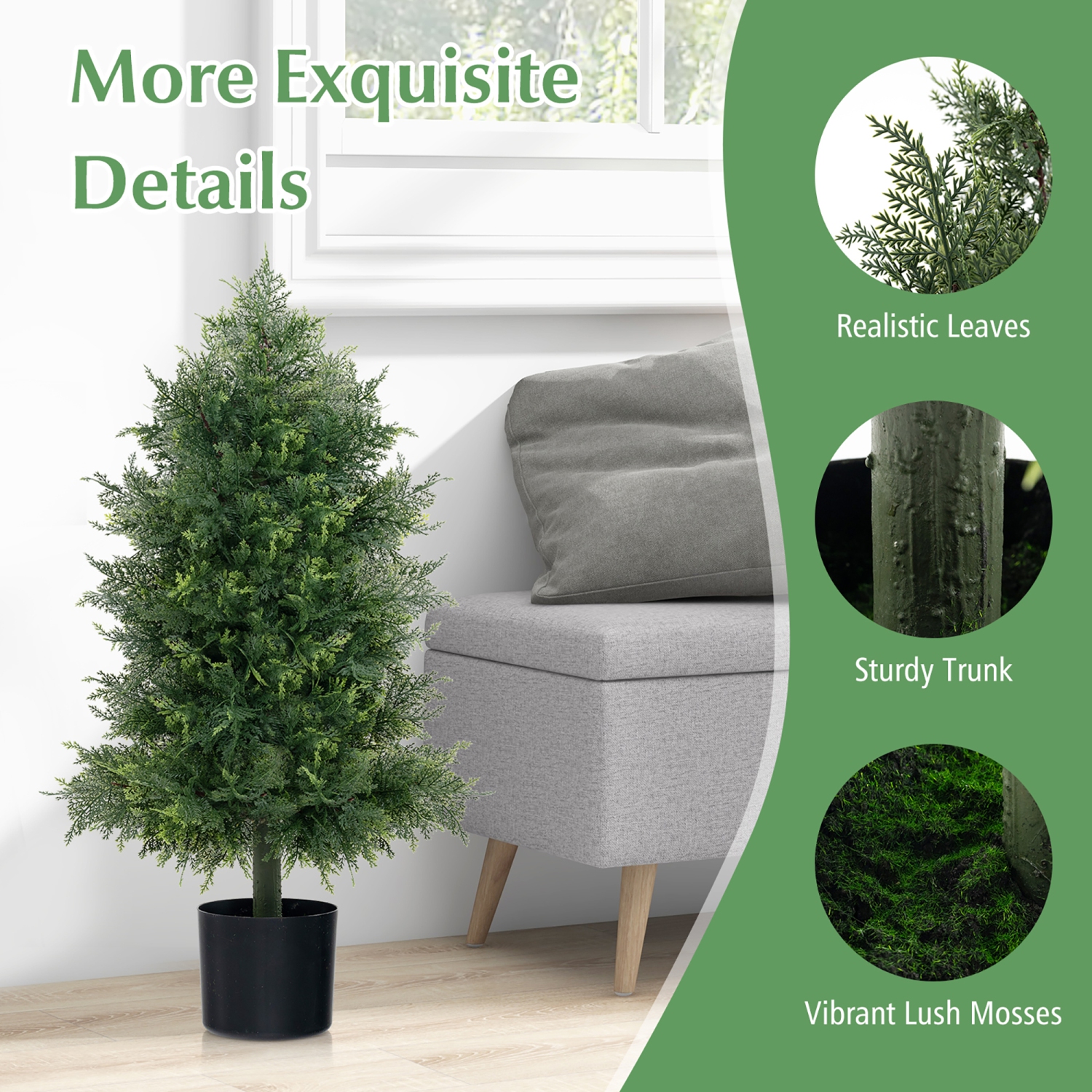 Gymax 2PCS 31.5'' Artificial Cedar Topiary Tree Faux Indoor Floor Plant w/ Sturdy Trunk