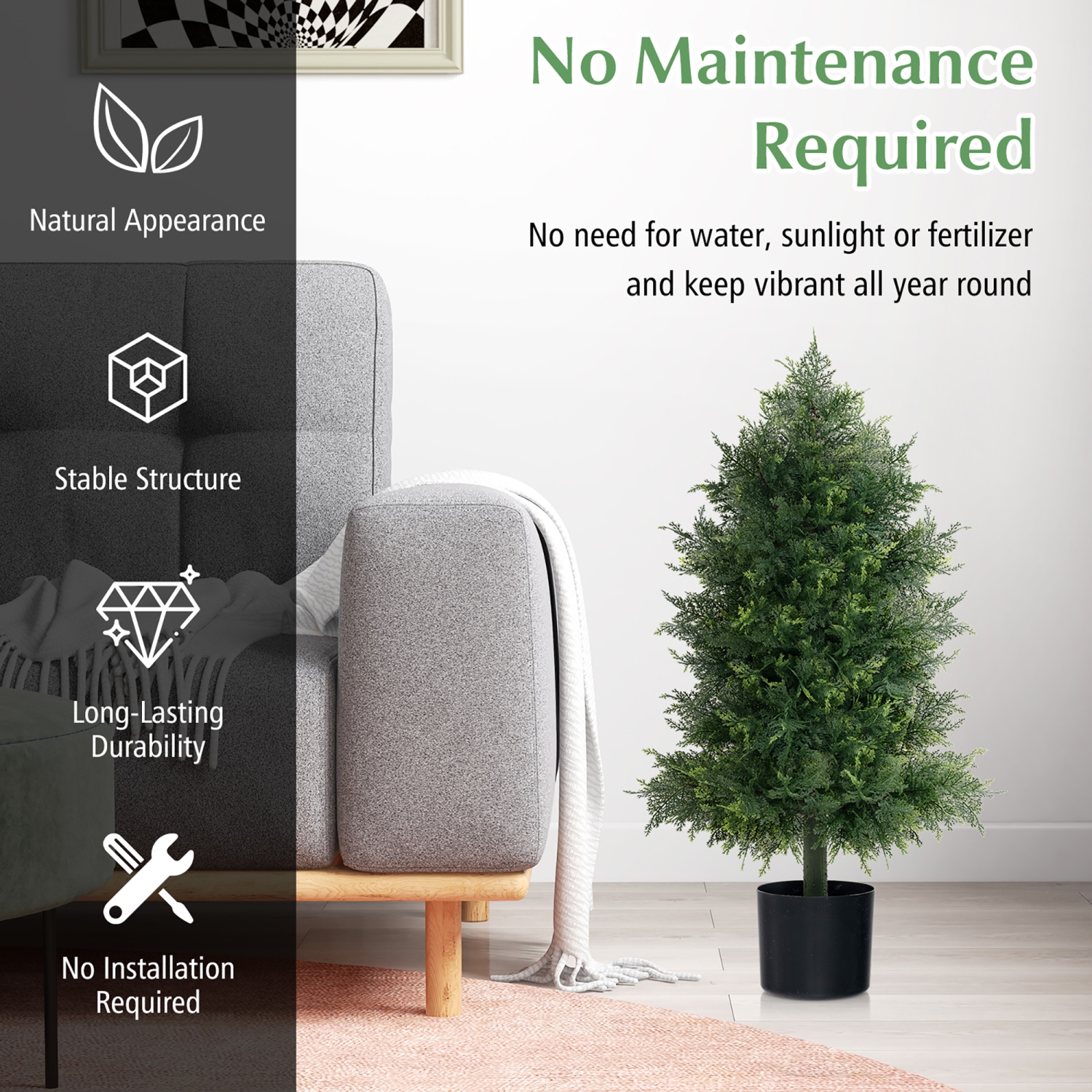 Gymax 31.5'' Artificial Cedar Topiary Tree Faux Indoor Floor Plant w/ Sturdy Trunk