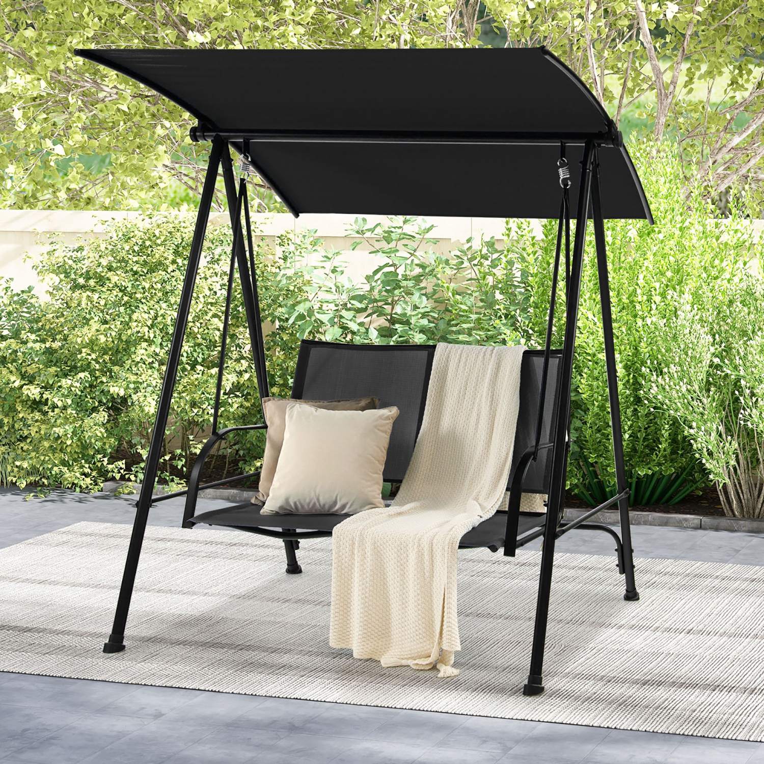 Gymax 2-Person Patio Swing Seat Swing Bench Canopy Swing Loveseat Outdoor