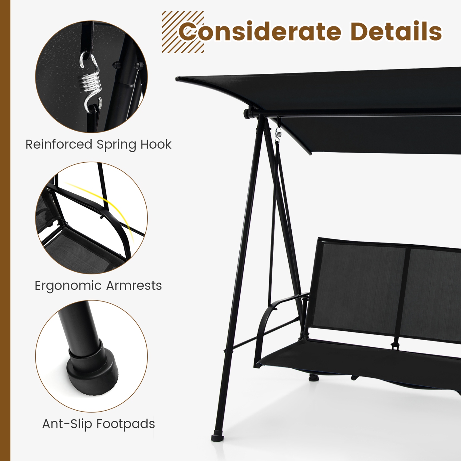 Gymax 2-Person Patio Swing Seat Swing Bench Canopy Swing Loveseat Outdoor