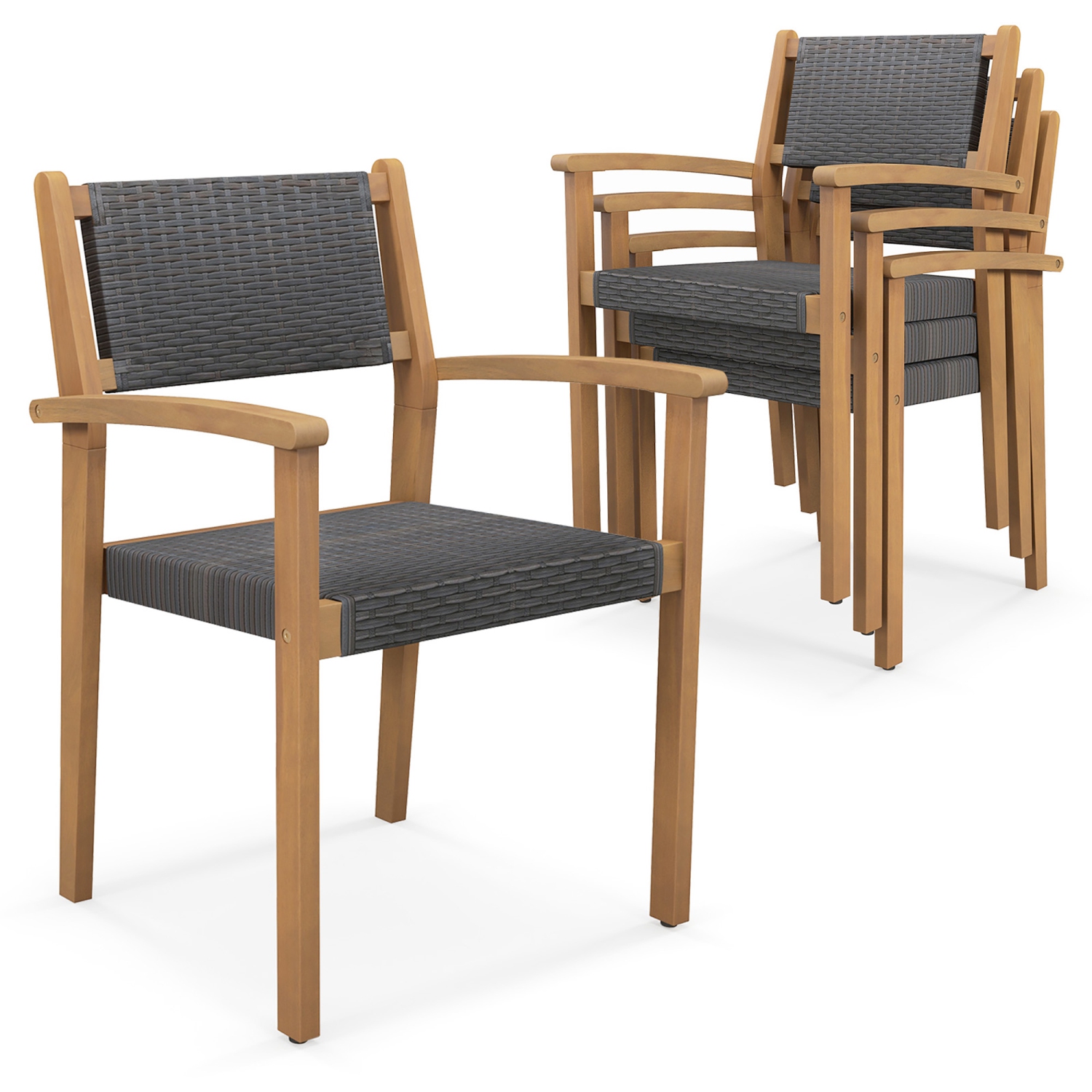 Gymax Stackable Dining Chair Set of 4 w/ Breathable Backrest Adjustable Foot Pads