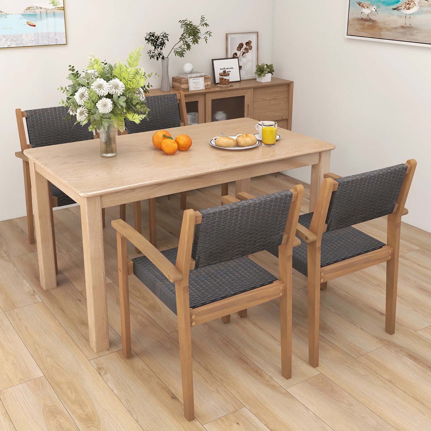 Gymax Stackable Dining Chair Set of 4 w/ Breathable Backrest Adjustable Foot Pads