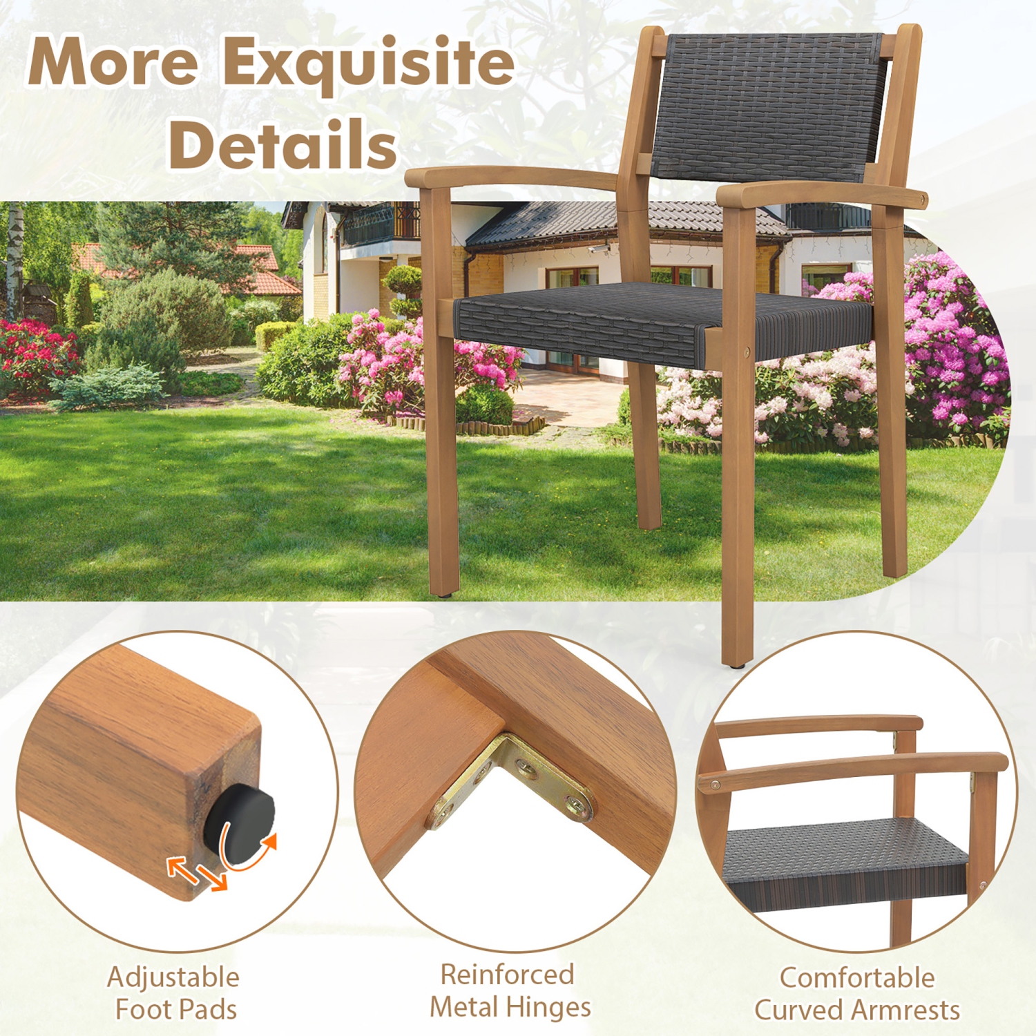 Gymax Stackable Dining Chair Set of 4 w/ Breathable Backrest Adjustable Foot Pads