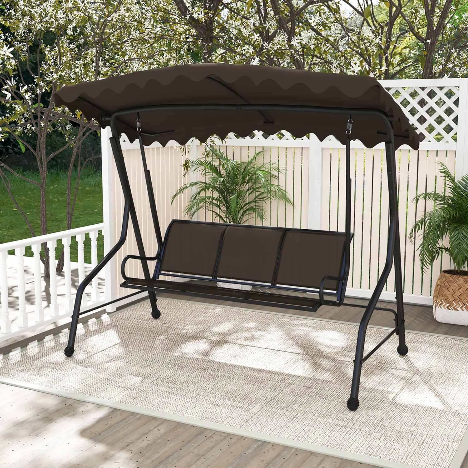 Gymax 3-Seat Outdoor Swing Porch Canopy Swing w/ Adjustable Shading Breathable Seat