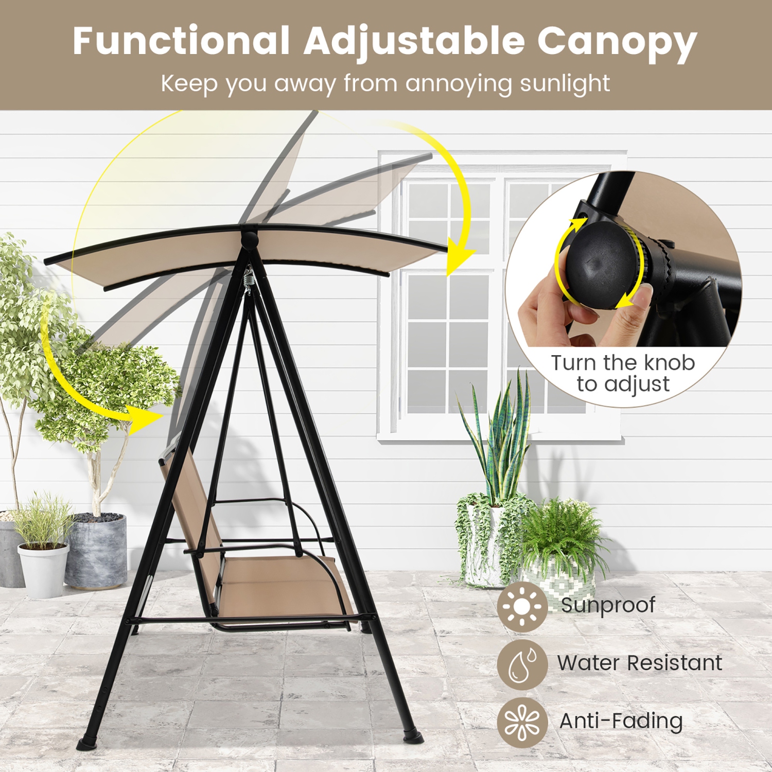 Gymax 2-Person Patio Swing Seat Swing Bench Canopy Swing Loveseat Outdoor