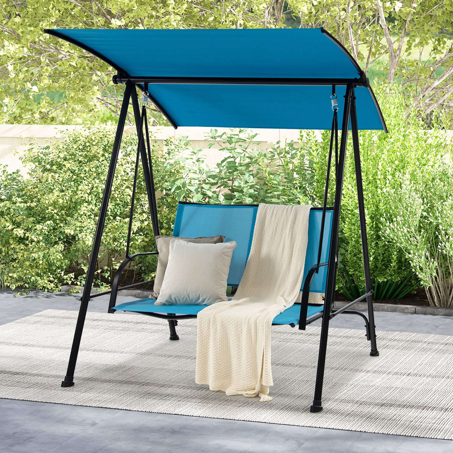 Gymax 2-Person Patio Swing Seat Swing Bench Canopy Swing Loveseat Outdoor