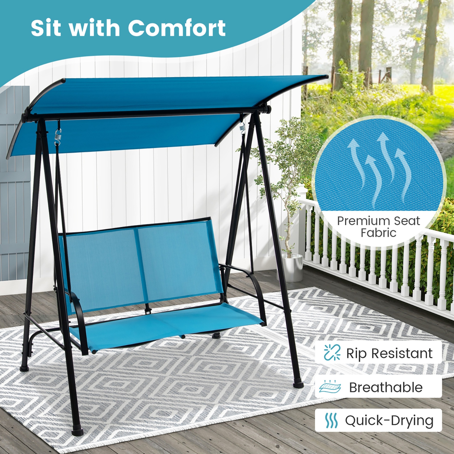 Gymax 2-Person Patio Swing Seat Swing Bench Canopy Swing Loveseat Outdoor