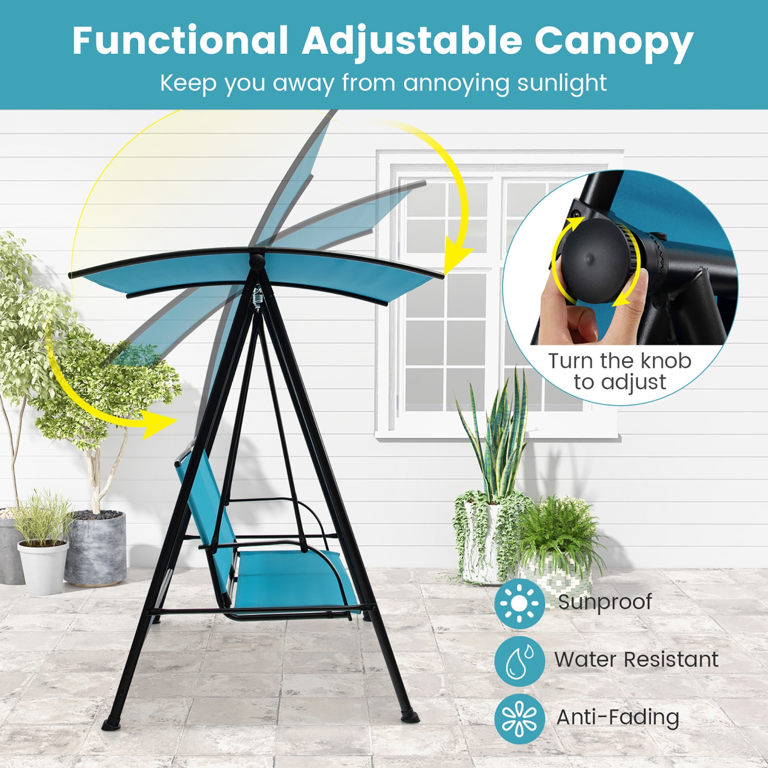 Gymax 2-Person Patio Swing Seat Swing Bench Canopy Swing Loveseat Outdoor