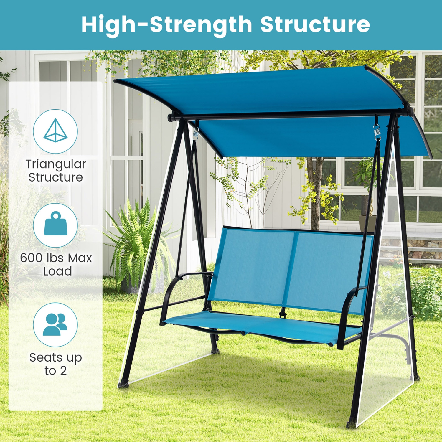 Gymax 2-Person Patio Swing Seat Swing Bench Canopy Swing Loveseat Outdoor