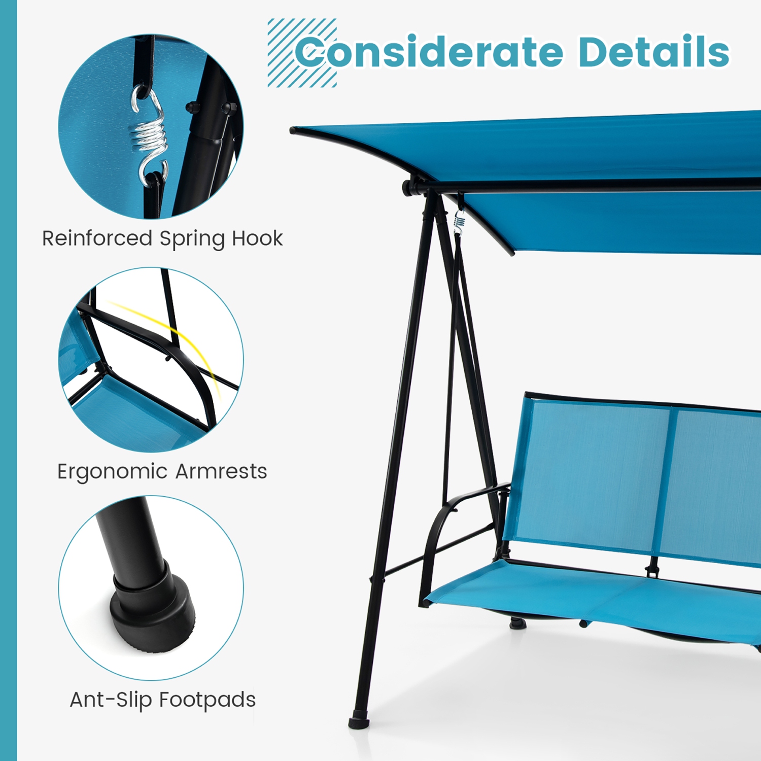 Gymax 2-Person Patio Swing Seat Swing Bench Canopy Swing Loveseat Outdoor