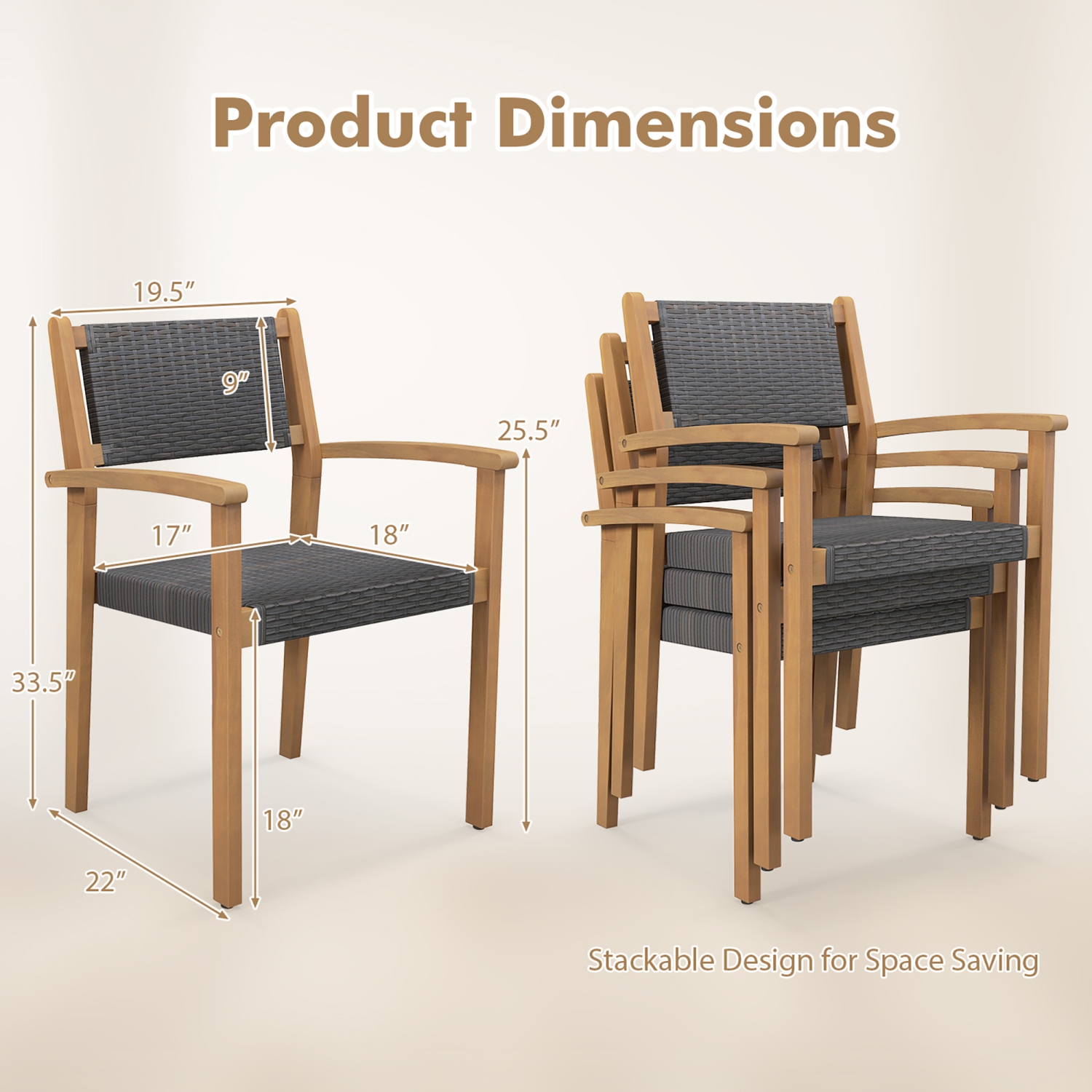 Gymax Stackable Dining Chair Set of 2 w/ Breathable Backrest Adjustable Foot Pads