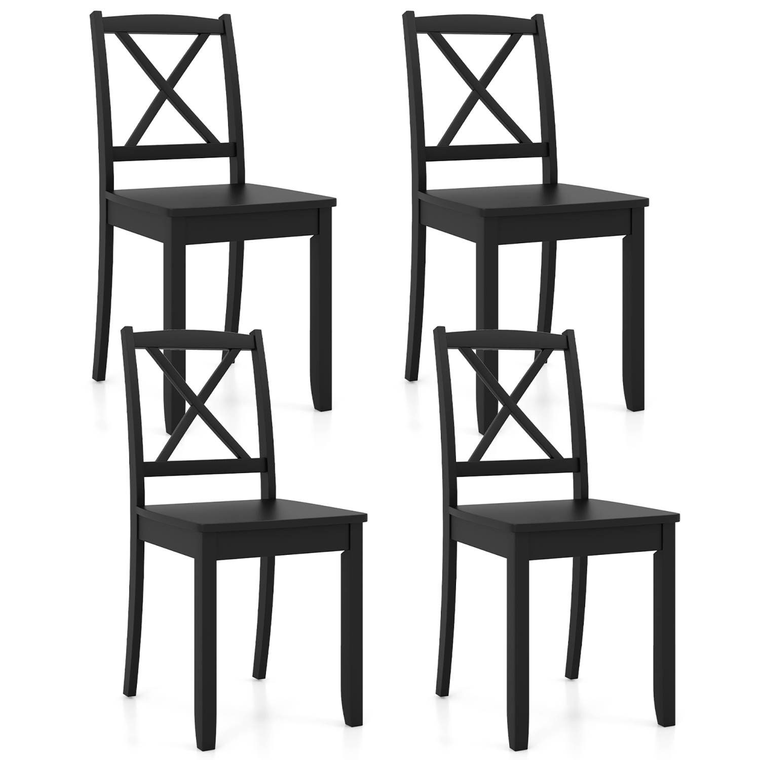 Gymax Dining Chair Set of 4 Kitchen Side Chairs w/ Rubber Wood Legs & Cross Back
