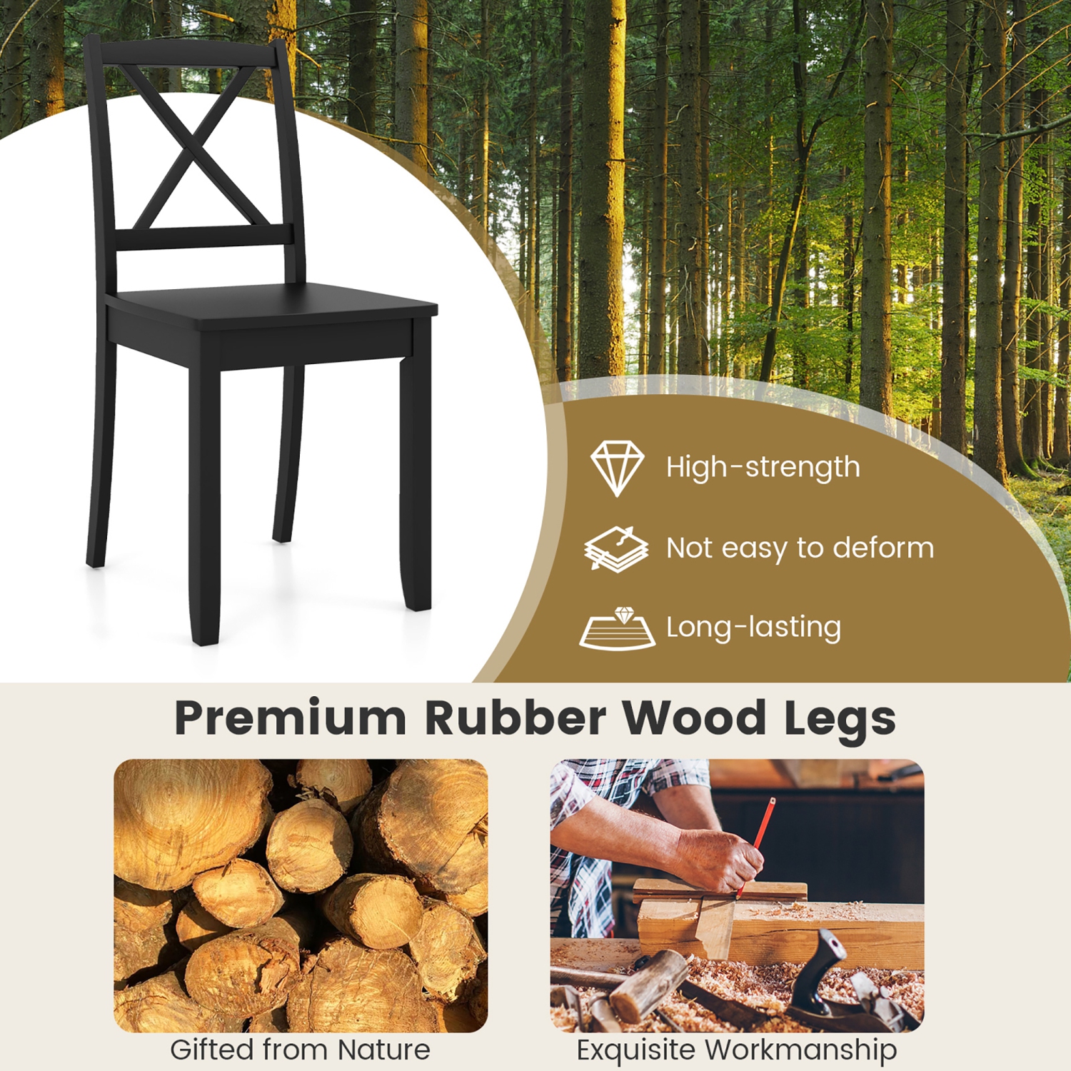 Gymax Dining Chair Set of 4 Kitchen Side Chairs w/ Rubber Wood Legs & Cross Back