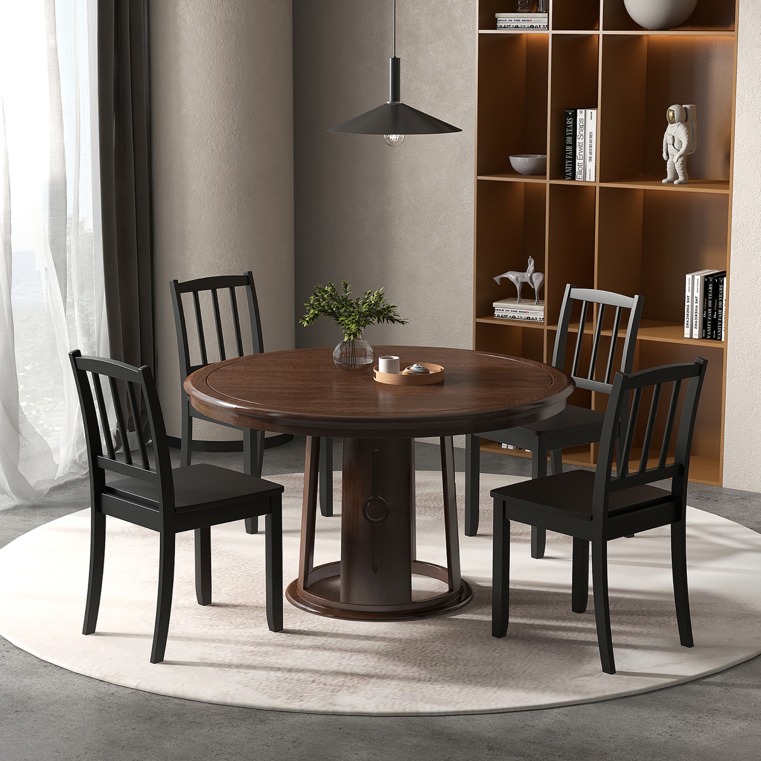 Gymax Wood Dining Chair Set of 4 w/ Rubber Wood Legs Curved Backrest for Kitchen