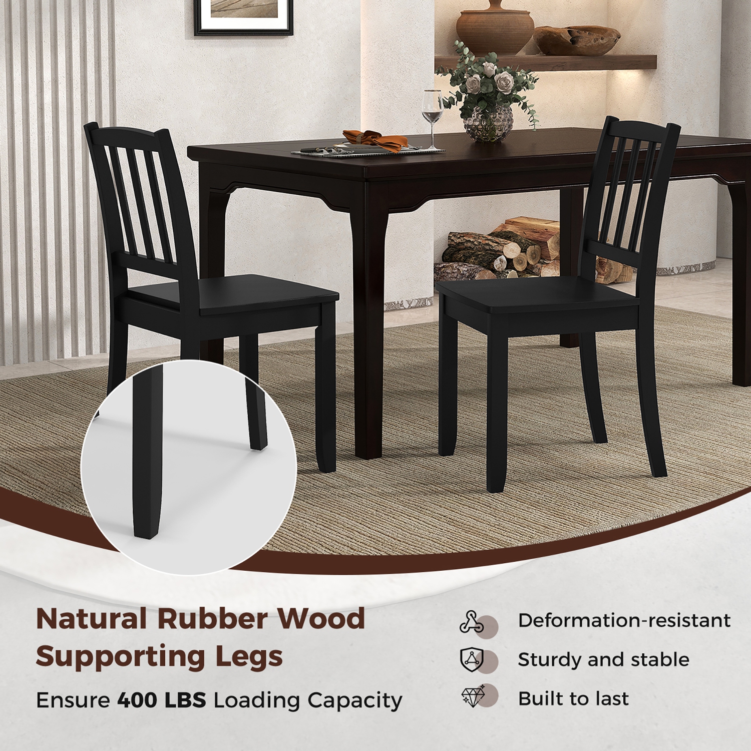 Gymax Wood Dining Chair Set of 4 w/ Rubber Wood Legs Curved Backrest for Kitchen