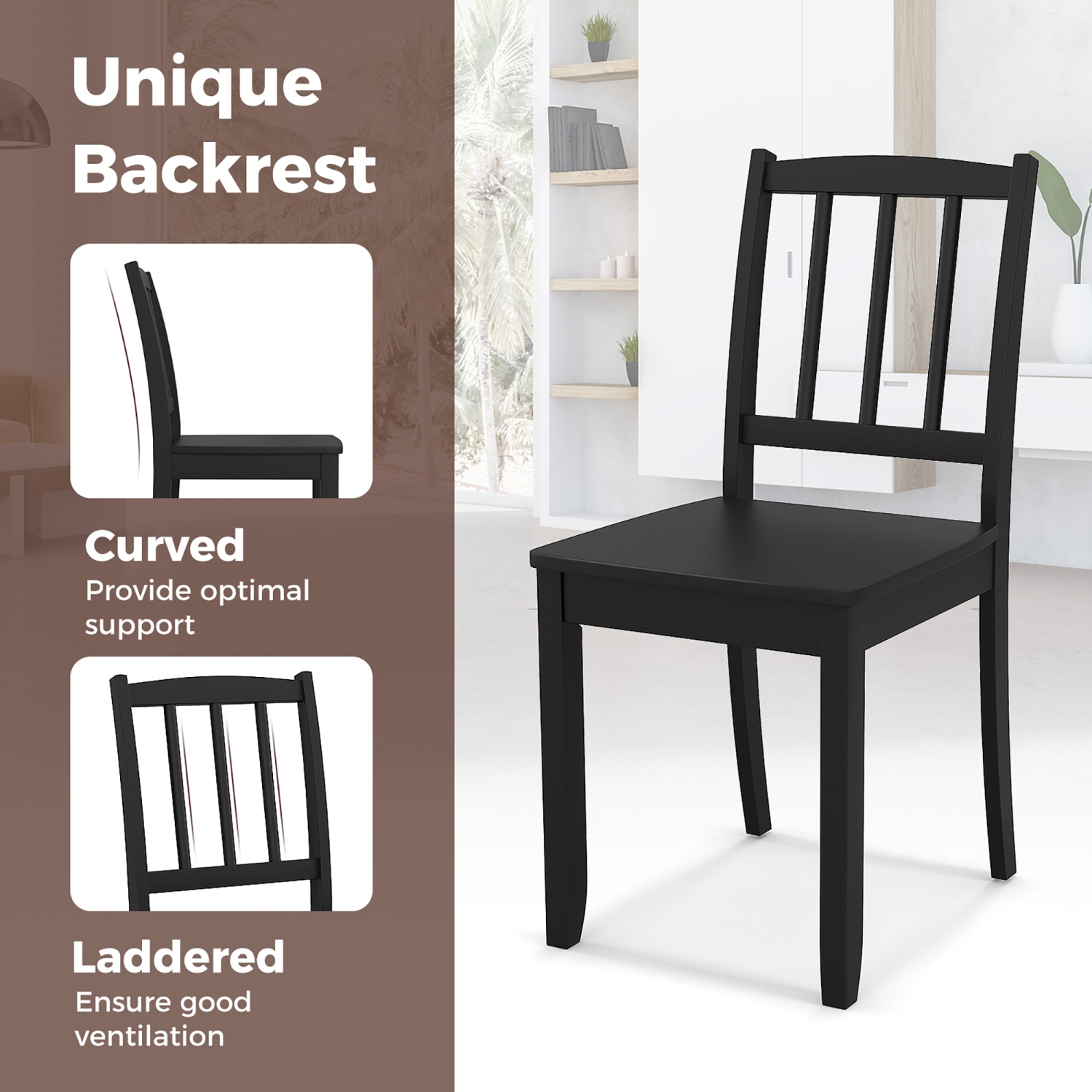 Gymax Wood Dining Chair Set of 4 w/ Rubber Wood Legs Curved Backrest for Kitchen