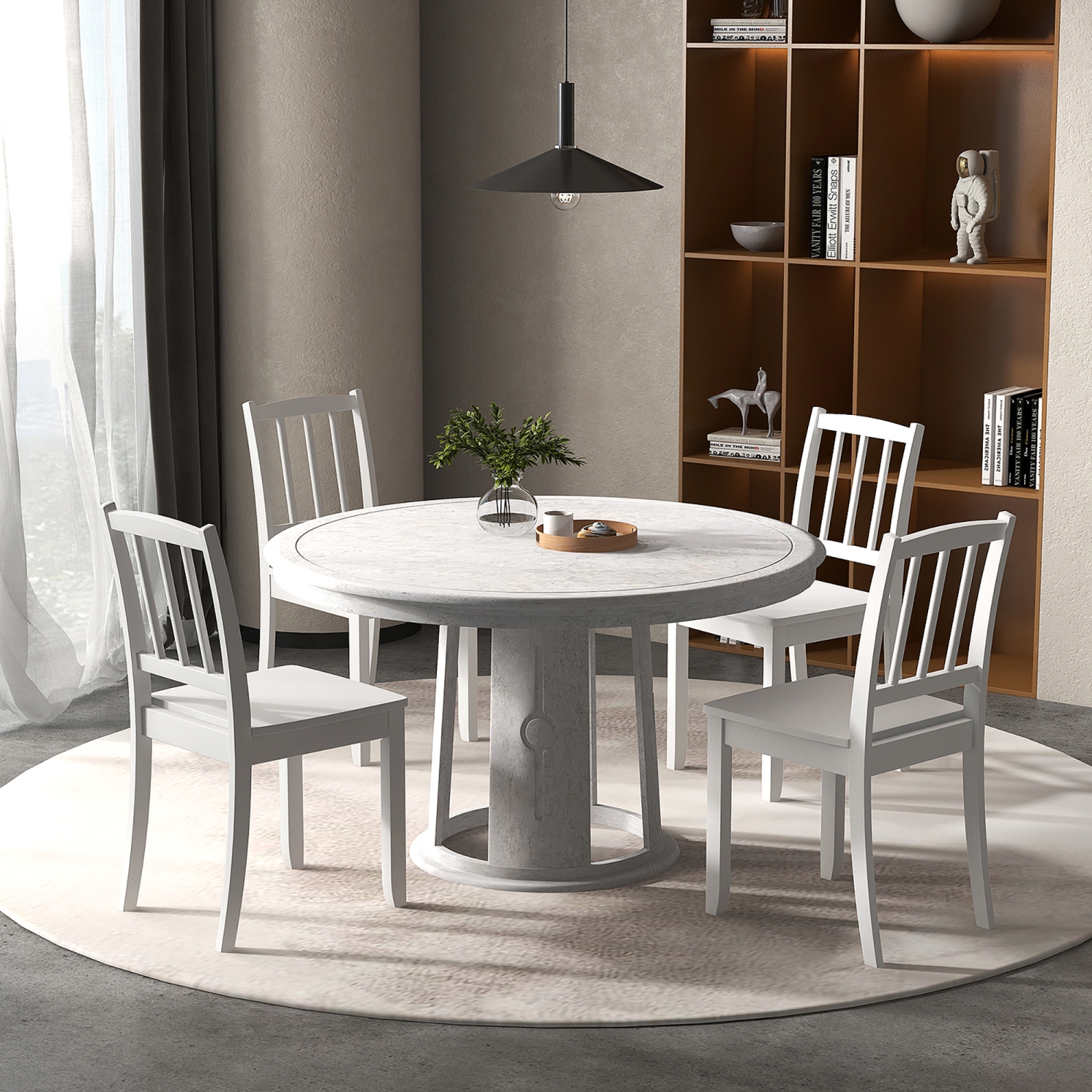 Gymax Wood Dining Chair Set of 4 w/ Rubber Wood Legs Curved Backrest for Kitchen