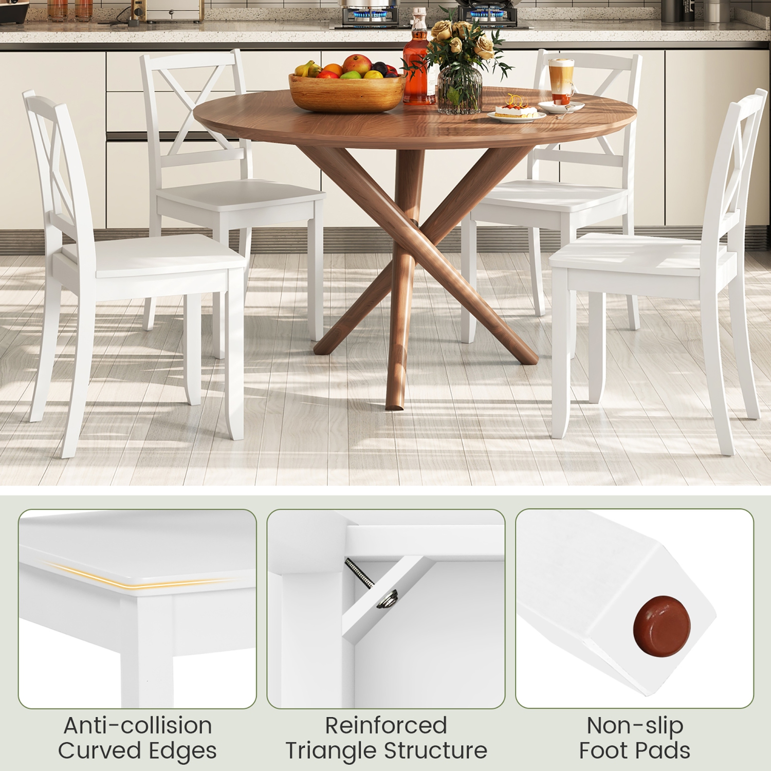 Gymax Dining Chair Set of 4 Kitchen Side Chairs w/ Rubber Wood Legs & Cross Back