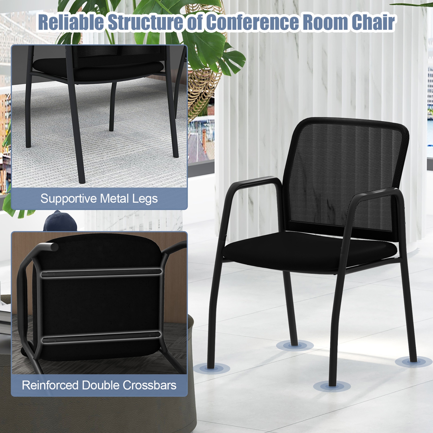 Gymax Meeting Room Chair Set of 6 Waiting Room Chairs w/ Ergonomic Backrest & Armrests