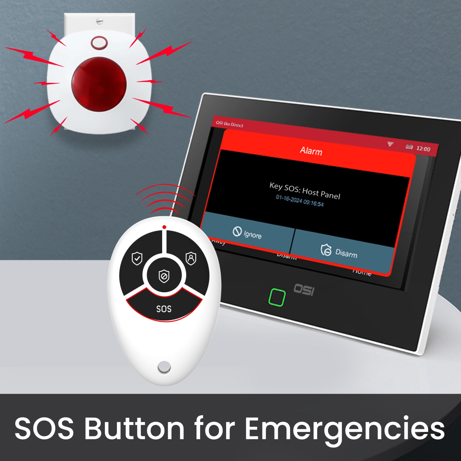 OSI Alarm Remote Controller 2-Pack - Accessory for OSI Smart Alarm System (Gen 2), Wireless, includes 1 CR2032 Battery, SOS, ARM Home, Arm Away and